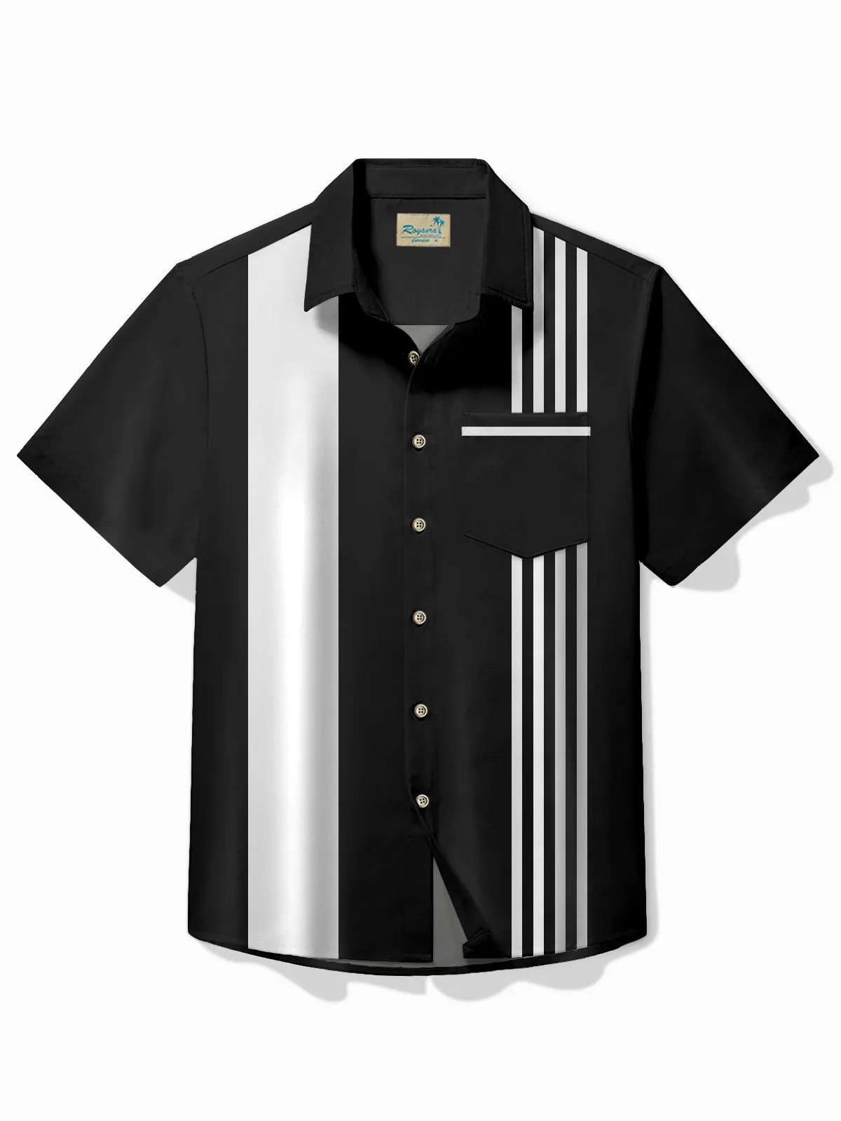 Alohadaddy Vintage Bowling Stripe Print Chest Pocket Shirt Plus Size Men's Shirt