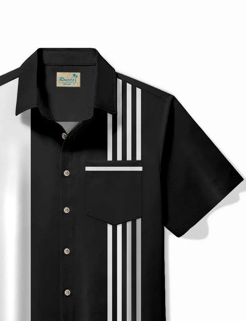 Alohadaddy Vintage Bowling Stripe Print Chest Pocket Shirt Plus Size Men's Shirt