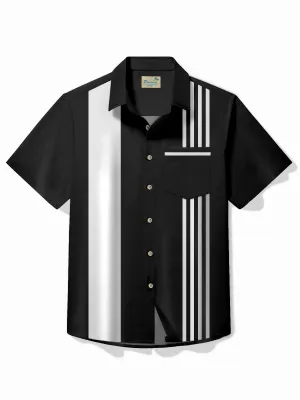 Alohadaddy Vintage Bowling Stripe Print Chest Pocket Shirt Plus Size Men's Shirt