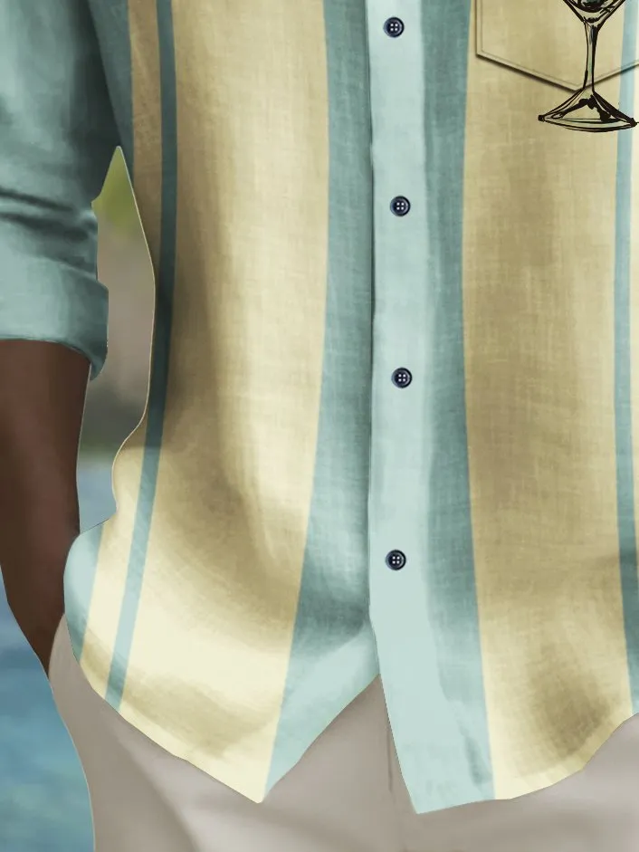 Alohadaddy Vintage Bowling Toucan Cocktail Print Chest Pocket Shirt Plus Size Men's Shirt Big Tall