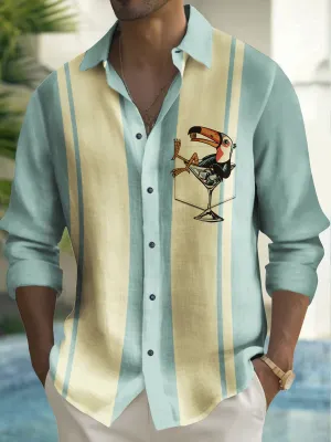 Alohadaddy Vintage Bowling Toucan Cocktail Print Chest Pocket Shirt Plus Size Men's Shirt Big Tall