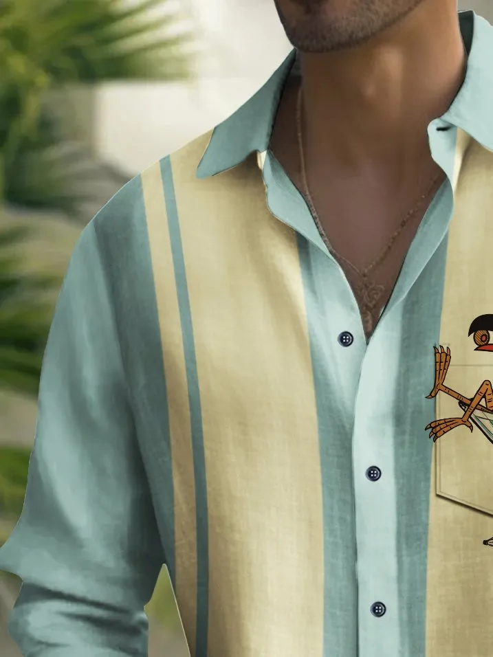 Alohadaddy Vintage Bowling Toucan Cocktail Print Chest Pocket Shirt Plus Size Men's Shirt Big Tall