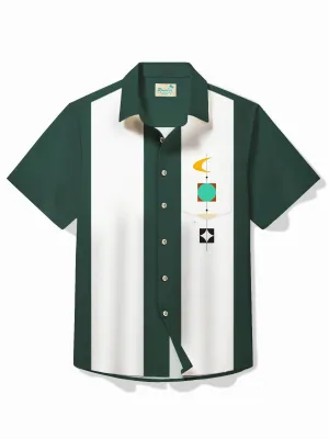 Alohadaddy Vintage Men's Bowling Medieval Geometric Art Print Shirt Stretch Pocket Camping Shirt Big Tall