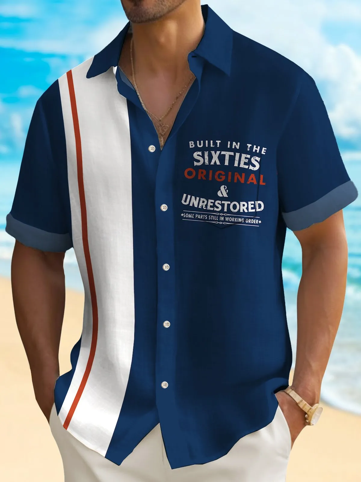 Alohadaddy Vintage Men's Bowling Shirt Easy Care Button Pocket Camp Shirt Big Tall