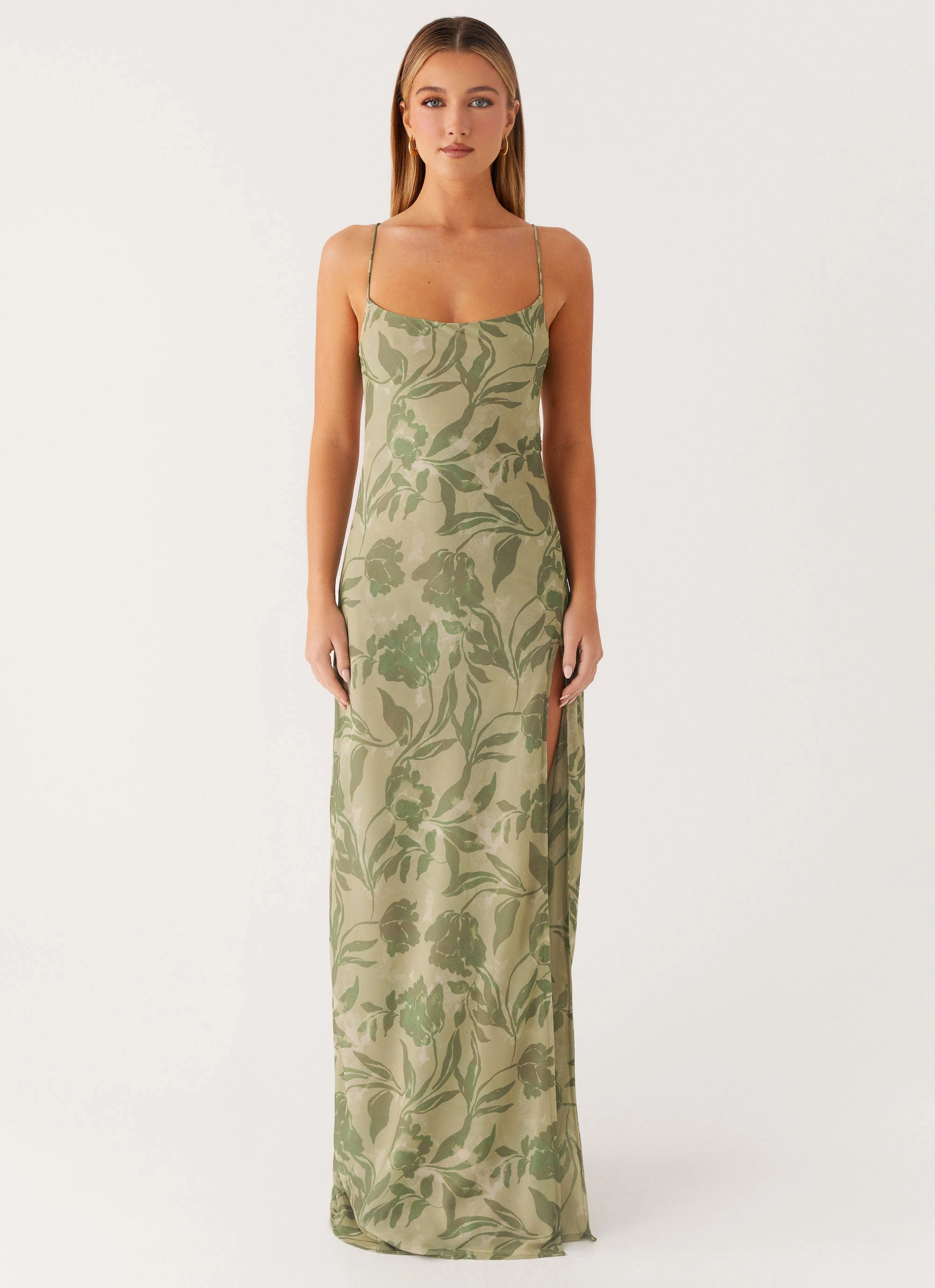 Velvet-Edge Alouette Maxi Dress - Jade Fern