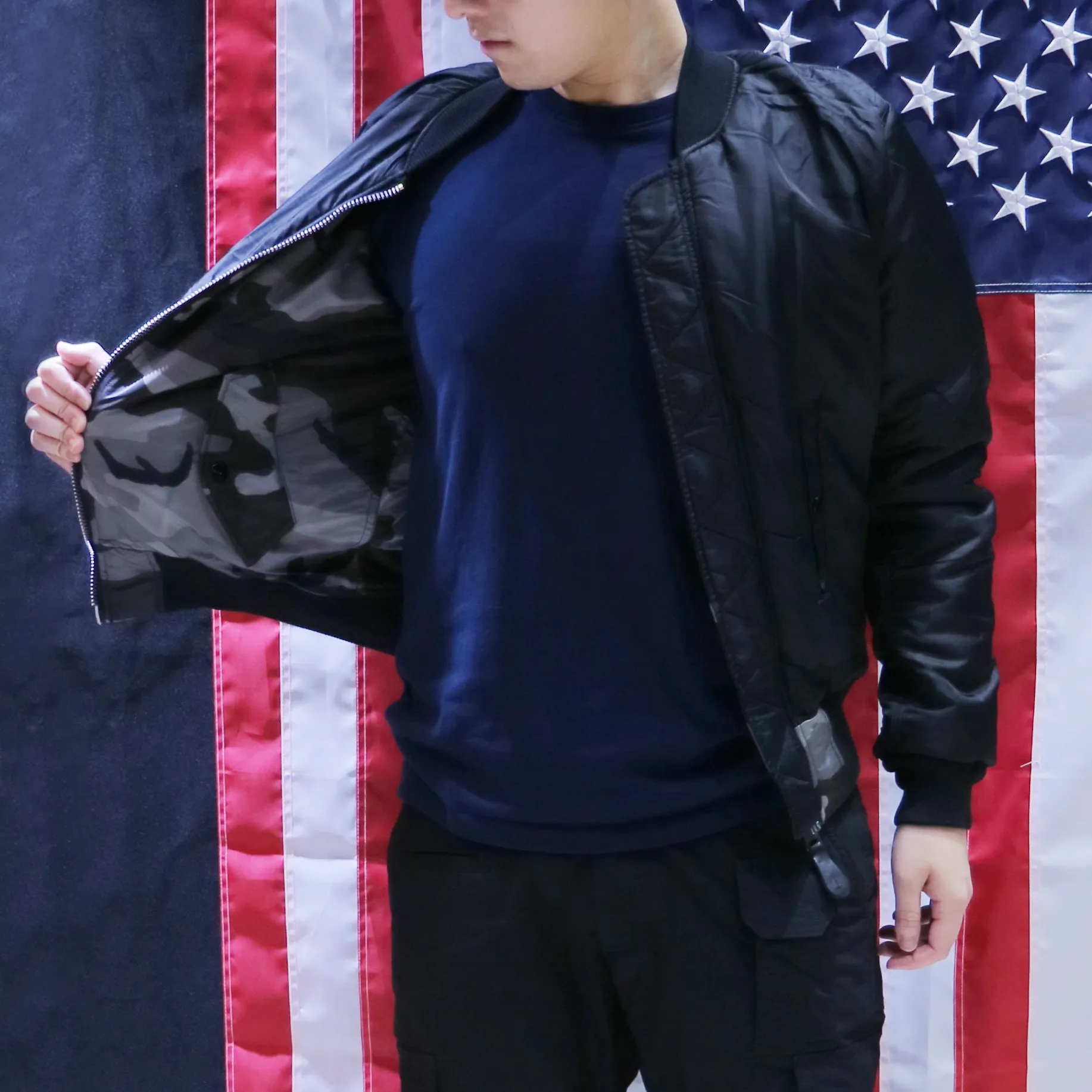 ALPHA MA-1 FLIGHT JACKET SLIM FIT (TONAL BLACK CAMO)