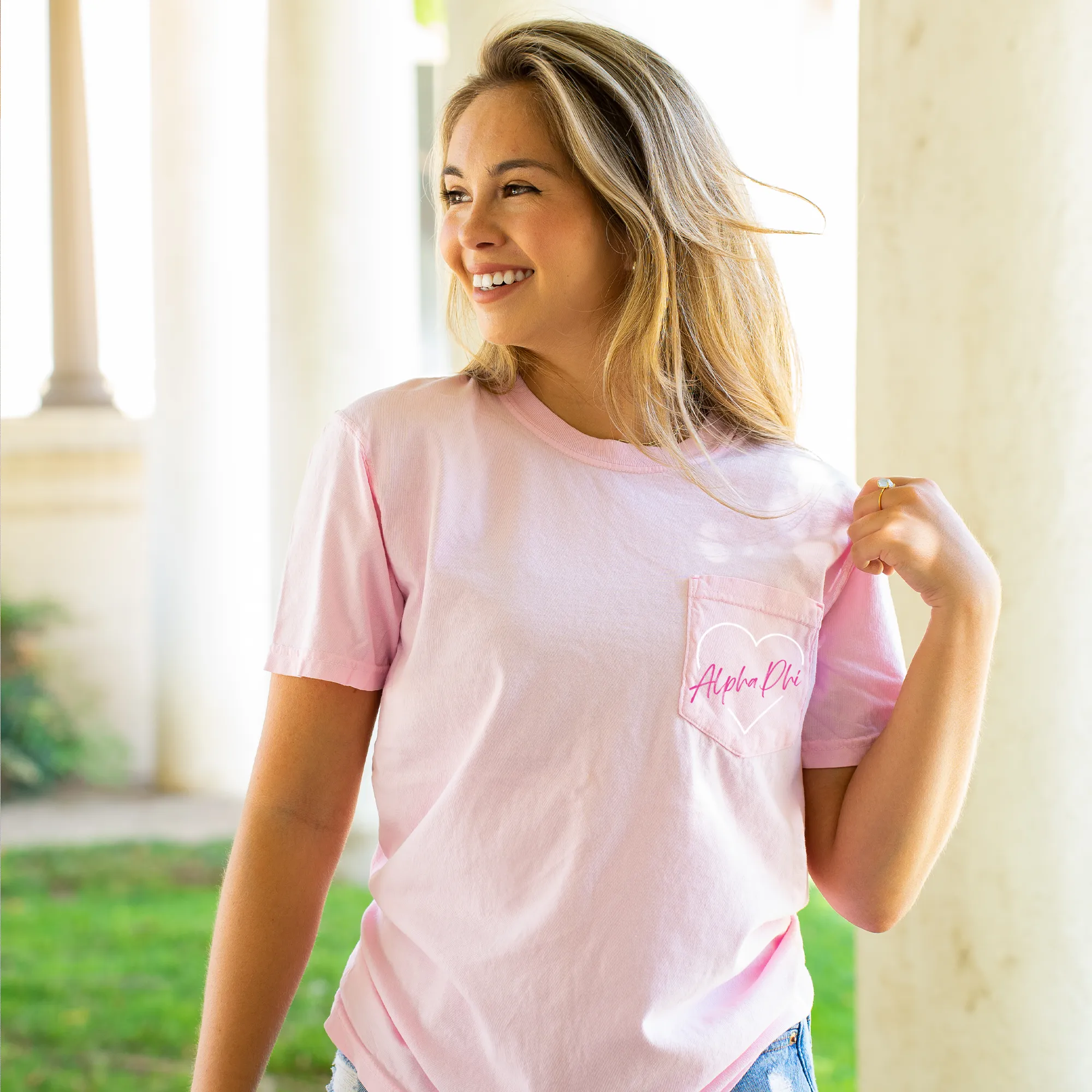 Alpha Phi Heart Pocket T-Shirt - Blossom