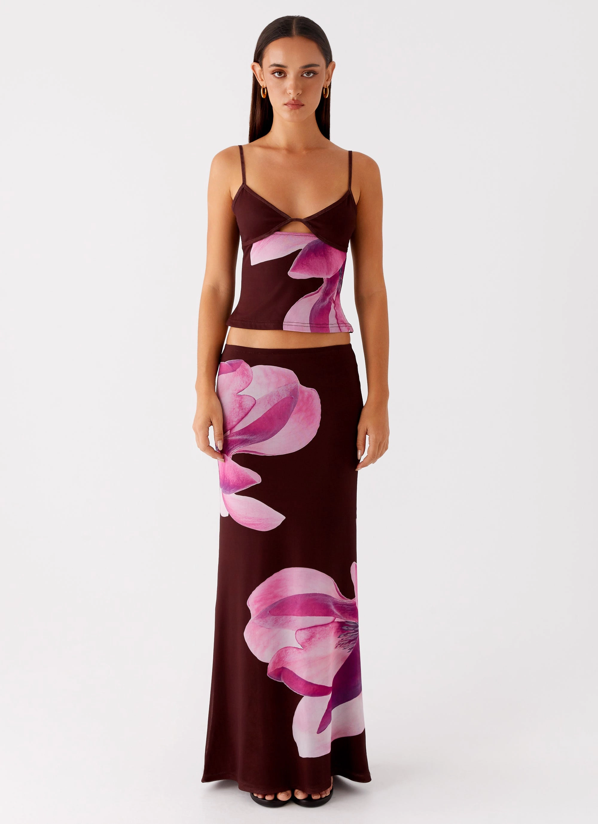 Alpha Maxi Skirt - Dark Chocolate Light Fabric Wrap Closure