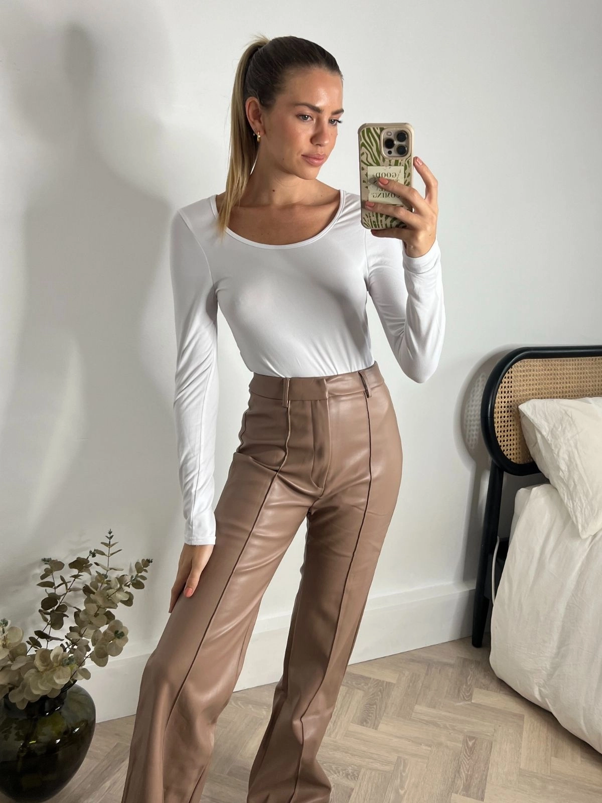 Alyssa PU Flare Trouser / Camel All-Purpose Wear Utility Pockets