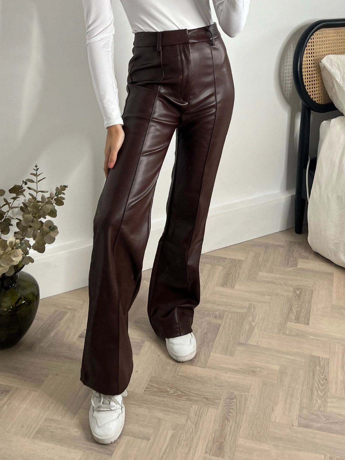 Alyssa PU Flare Trouser / Chocolate Versatile Comfort Wear Luxe Look