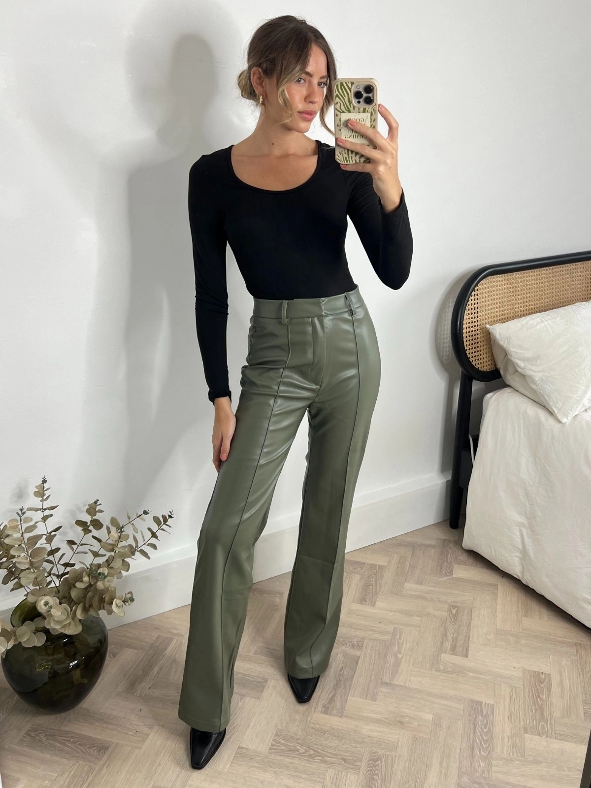 Alyssa PU Flare Trouser / Olive PU Cool Weather Core Comfort