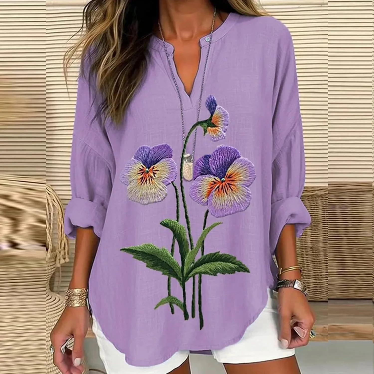 Alzheimers Awareness Shirts Daughter Floral Leaves Printed Long Sleeve Top Summer Cotton Linen Tees Shirts Blouses