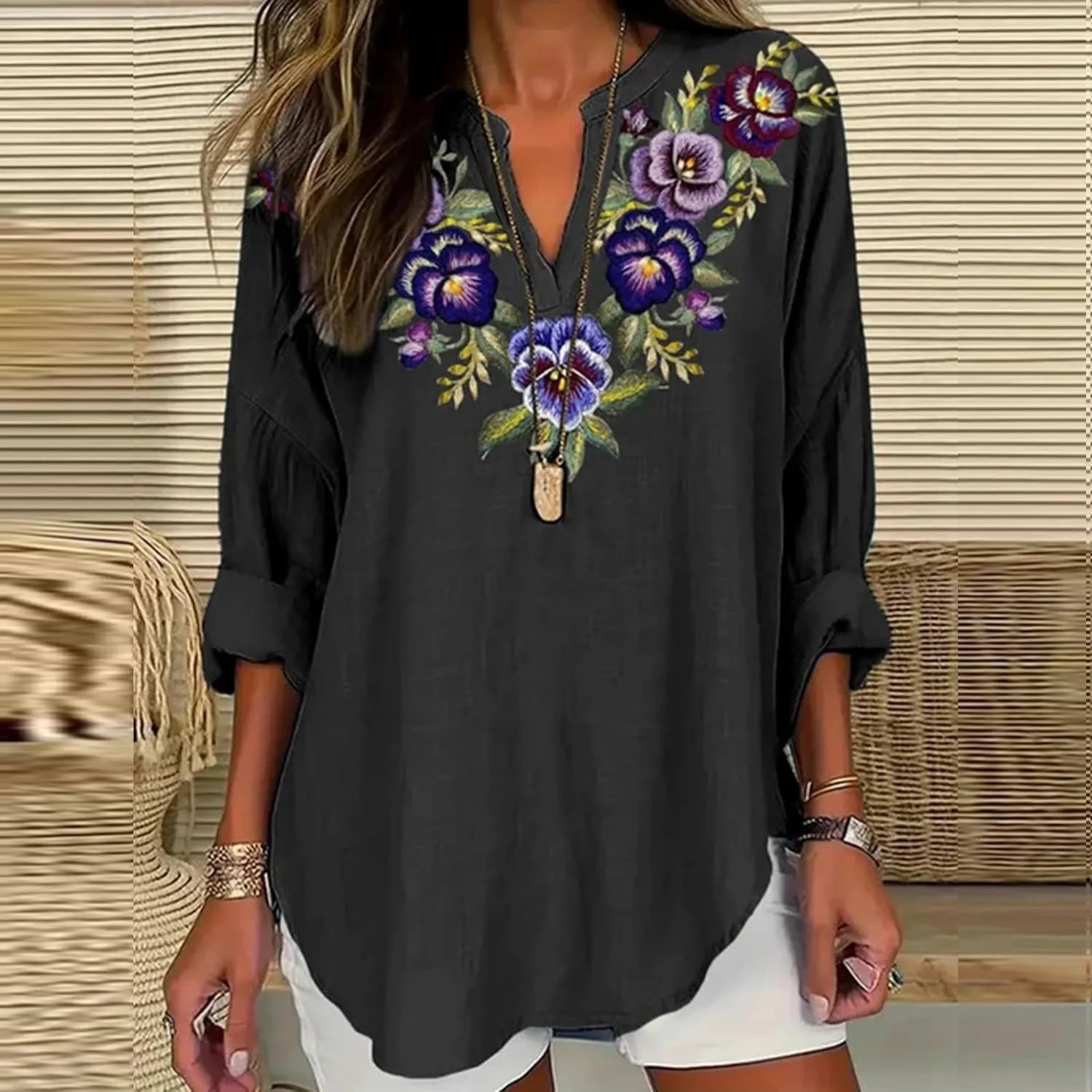 Alzheimers Awareness Shirts Daughter Floral Leaves Printed Long Sleeve Top Summer Cotton Linen Tees Shirts Blouses