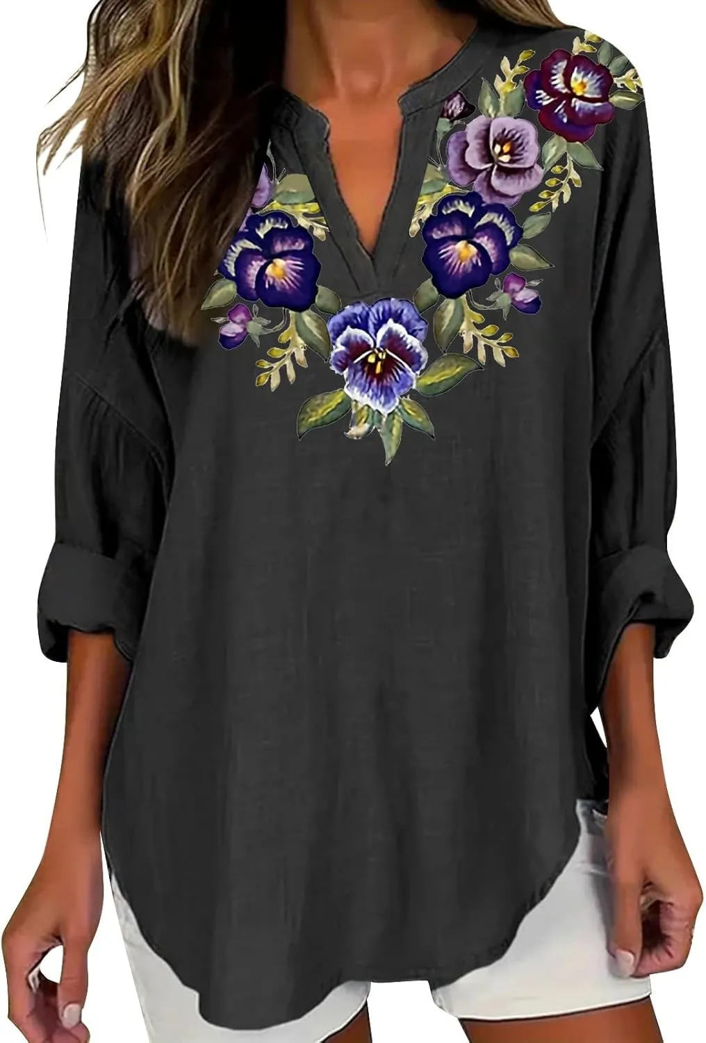 Alzheimers Awareness Shirts Daughter Floral Leaves Printed Long Sleeve Top Summer Cotton Linen Tees Shirts Blouses