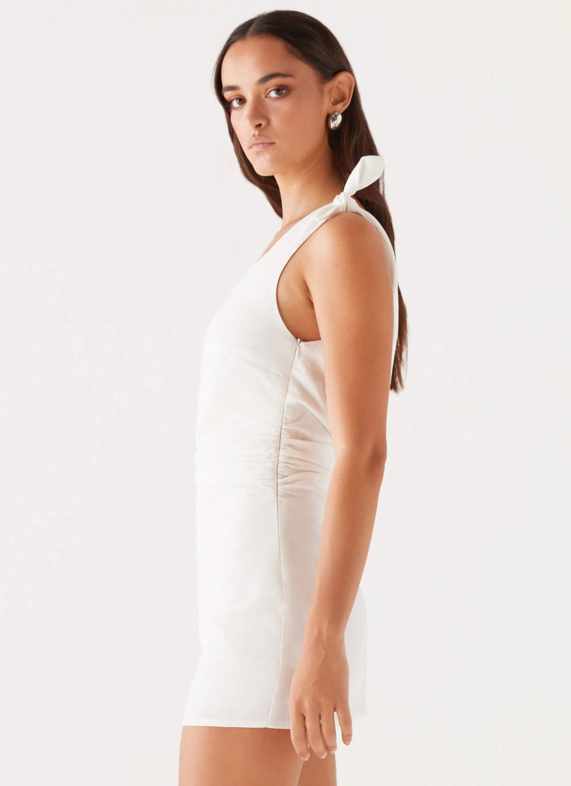 Relaxed Fit Design Amazonia Linen Mini Dress - White