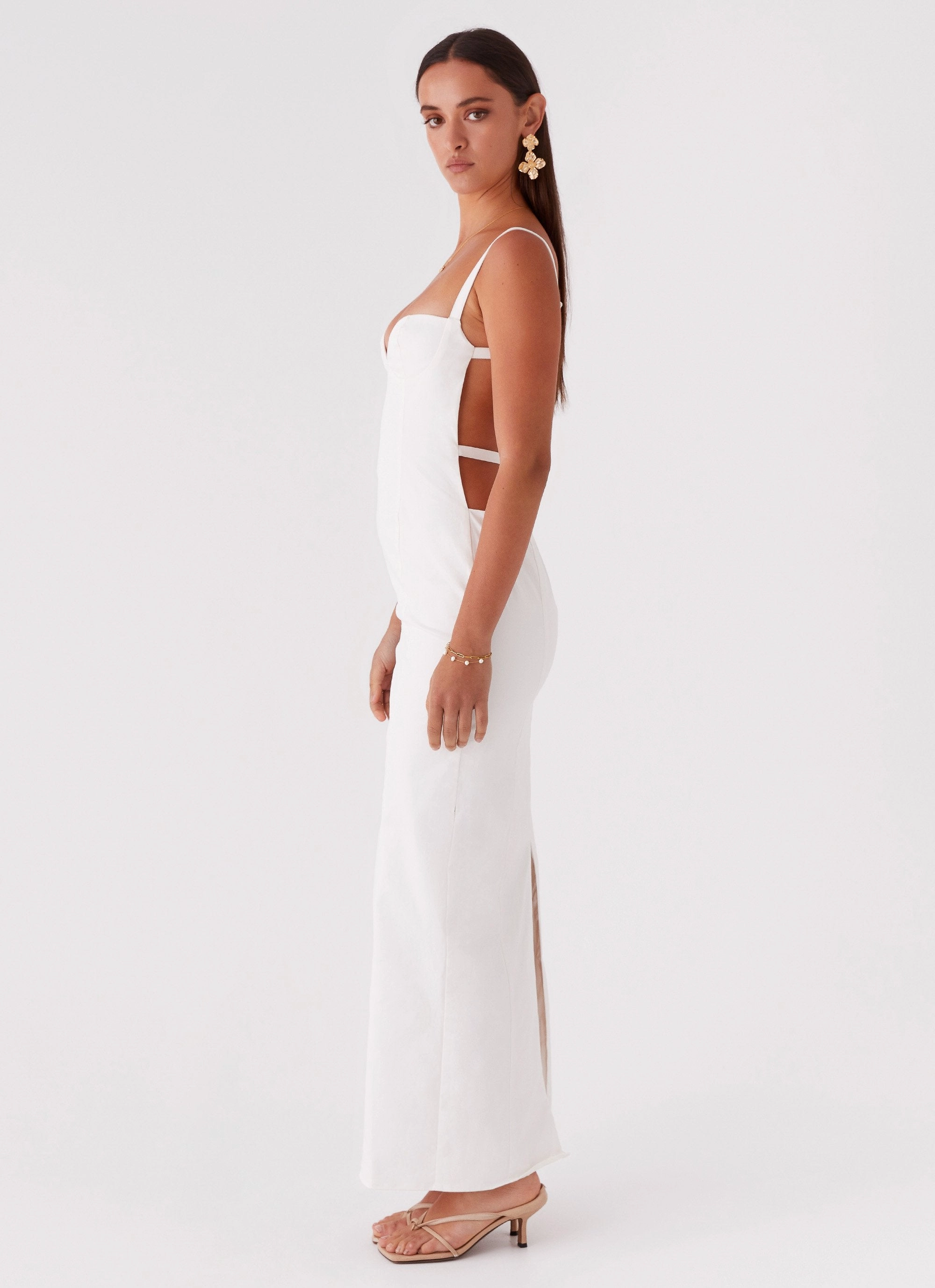 Naomi Backless Maxi Dress - Off White Luxury-Fabric foldable
