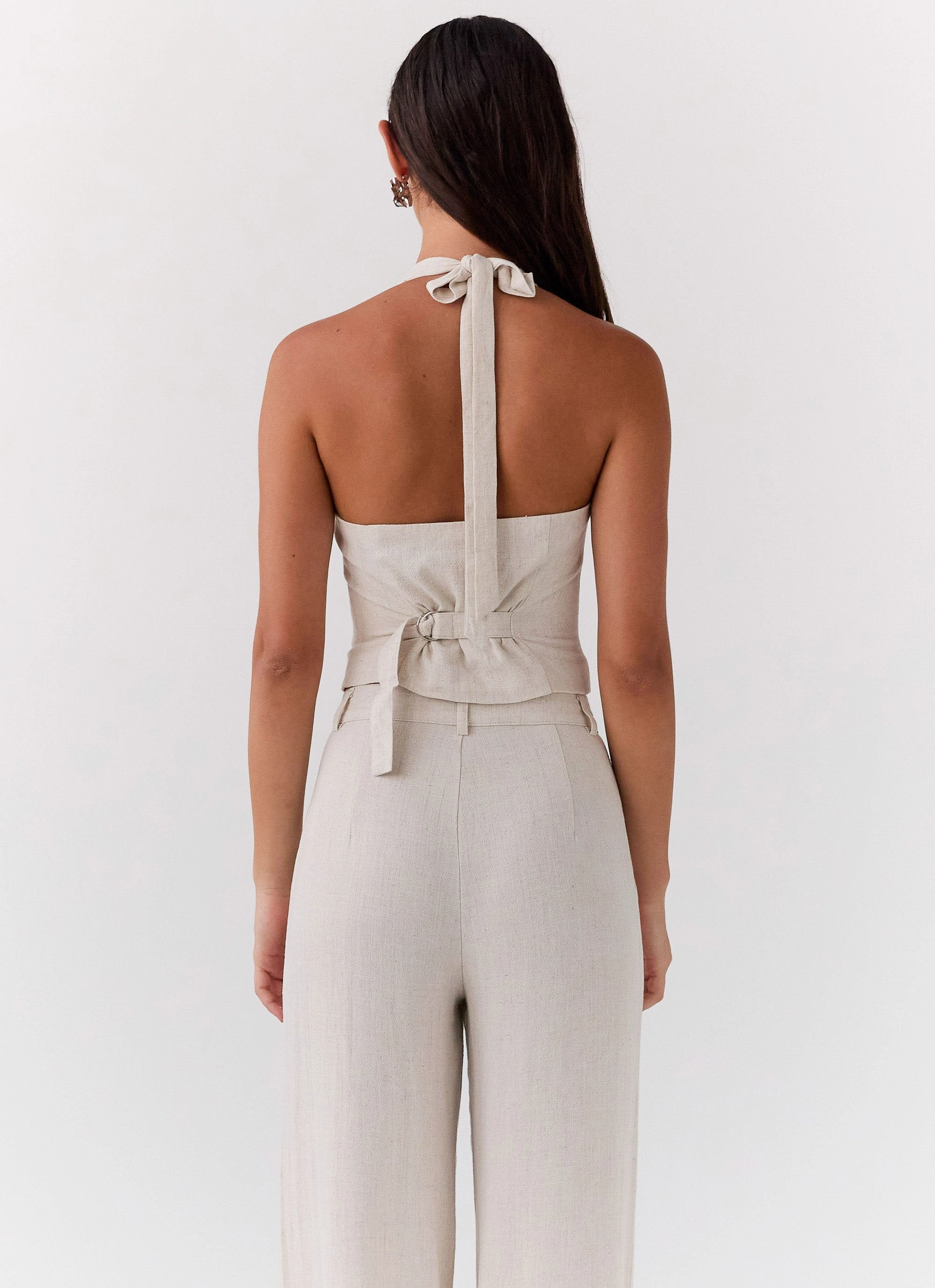 AntiPilling Surface Bamboo Fiber Fabric Ambrosa Halterneck Linen Vest - Oatmeal