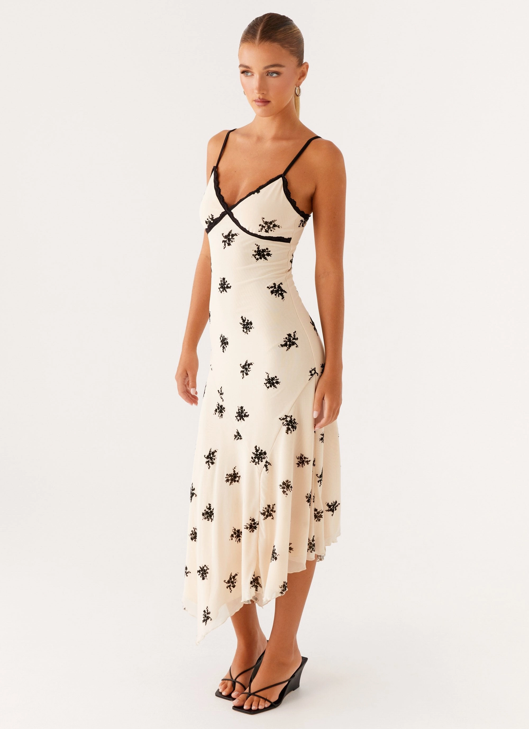 Bright Bloom Bold Pattern Amelia Midi Dress - Nude