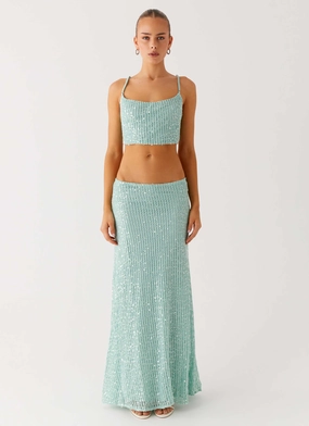 Amoura Sequin Cowl Top - Mint Sage Microfiber Shell FlexibleHoodDesign