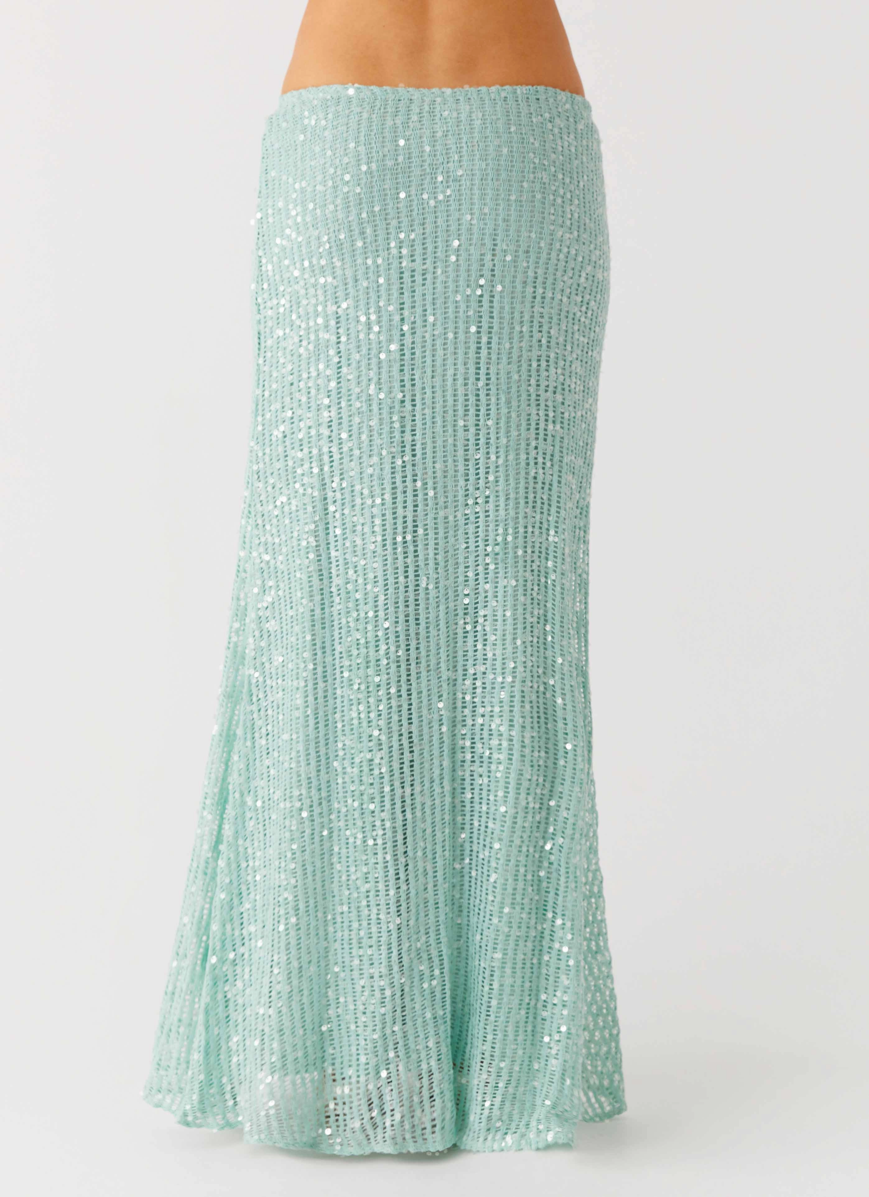 Amoura Sequin Low Rise Maxi Skirt - Mint Sage Flex Fit Design