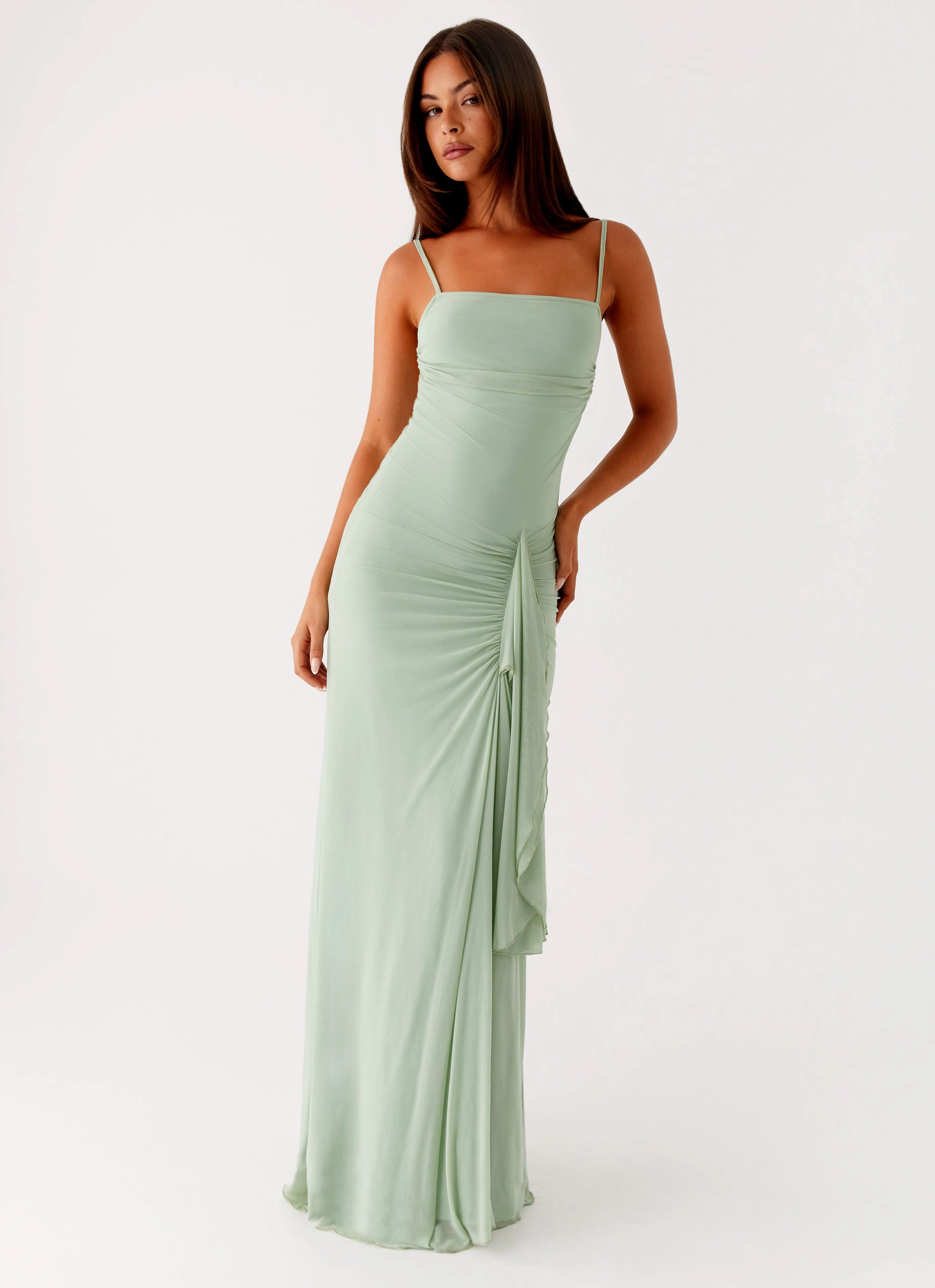 Tassel-Detail Modern Silhouette Amphi Maxi Dress - Sage