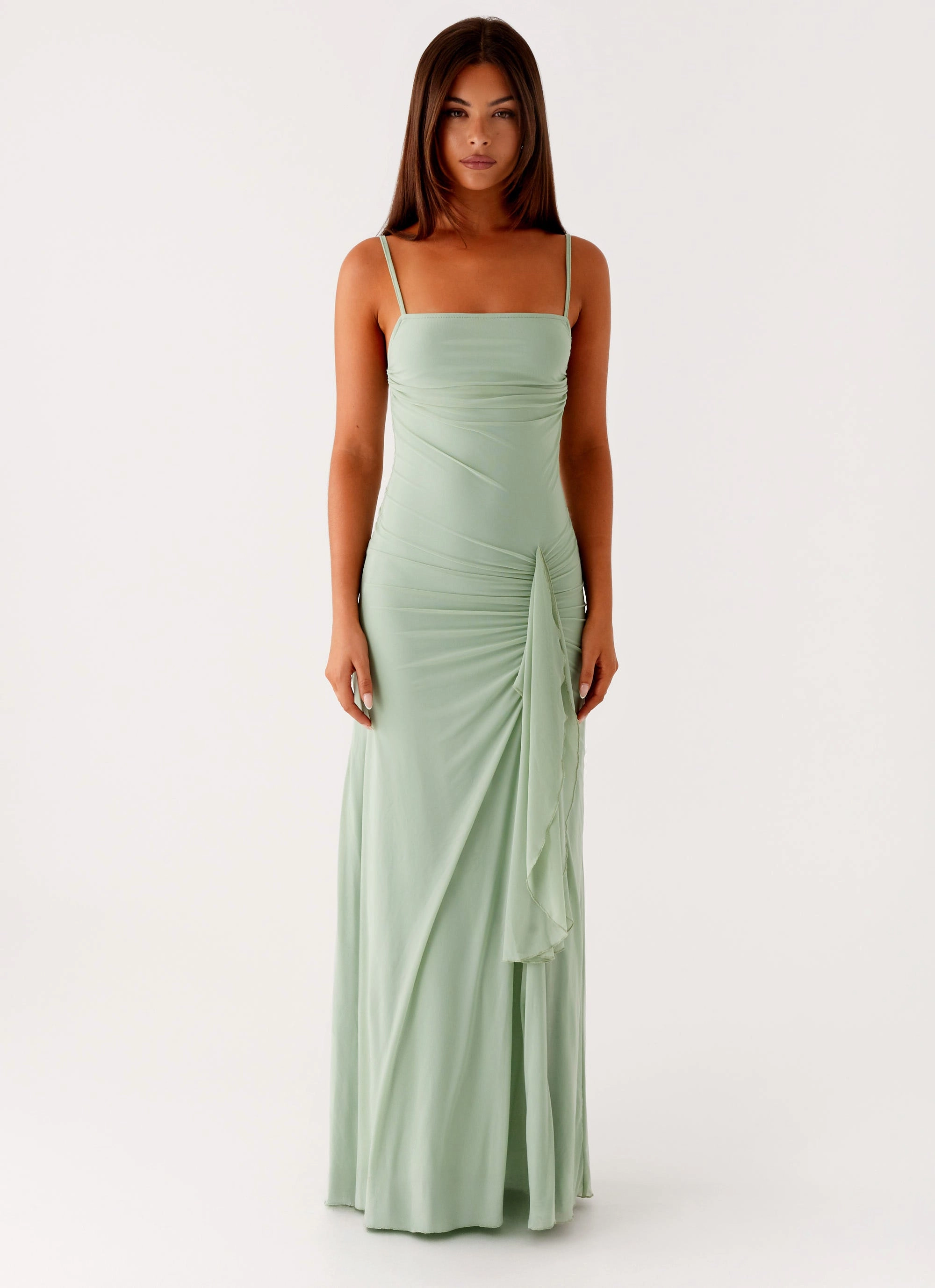 Korean Mood Sleek Presence Amphi Maxi Dress - Sage