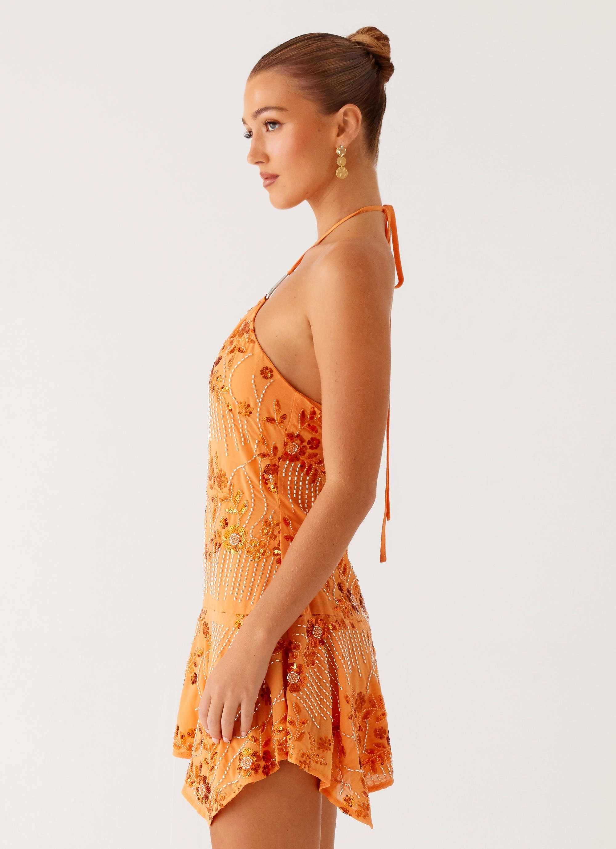 Comfort waistband Ampolia Halter Mini Dress - Orange