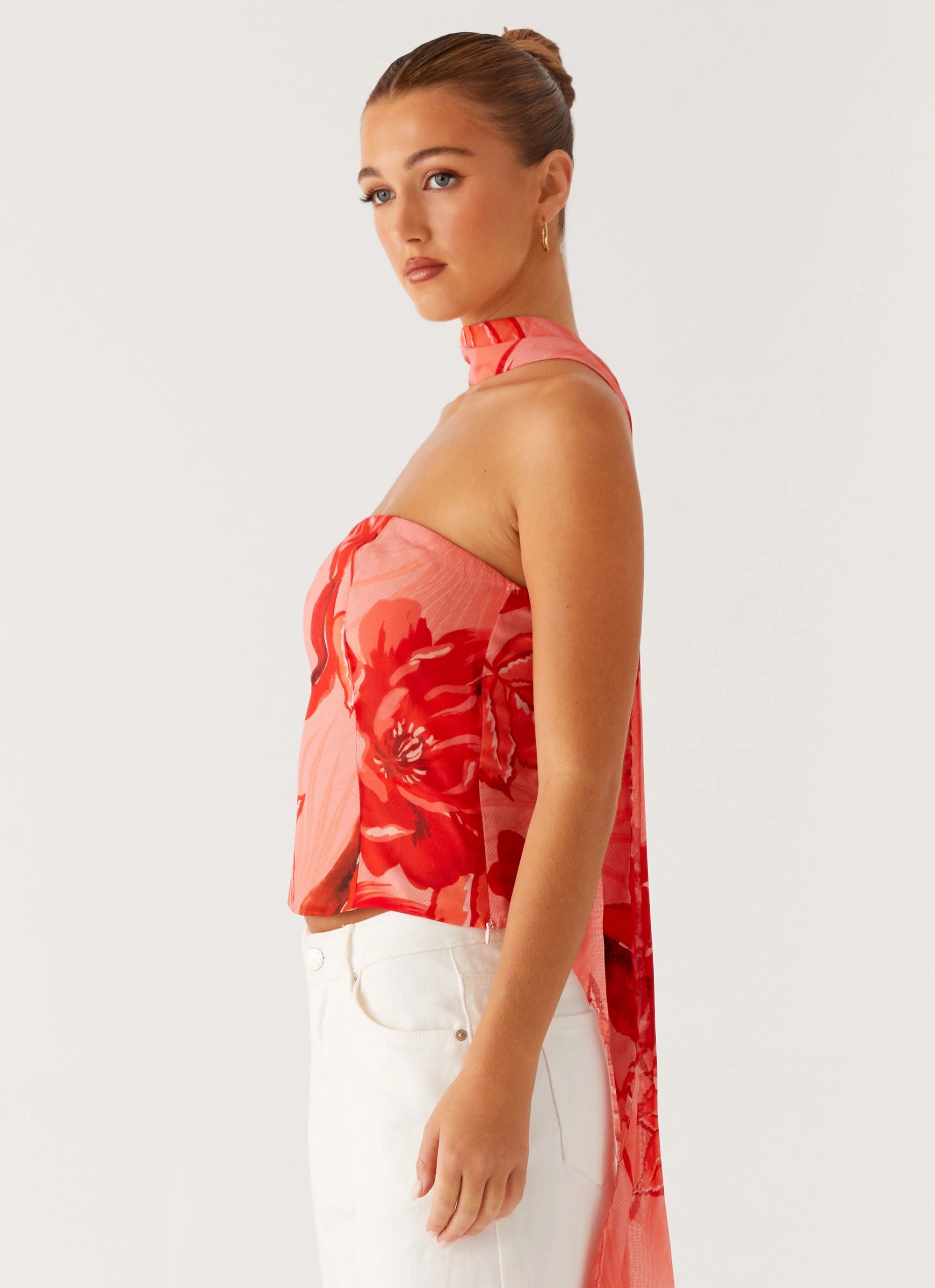Stretchable Neckline All-Purpose Wear Anais Scarf Top - Sicily Sunset Print