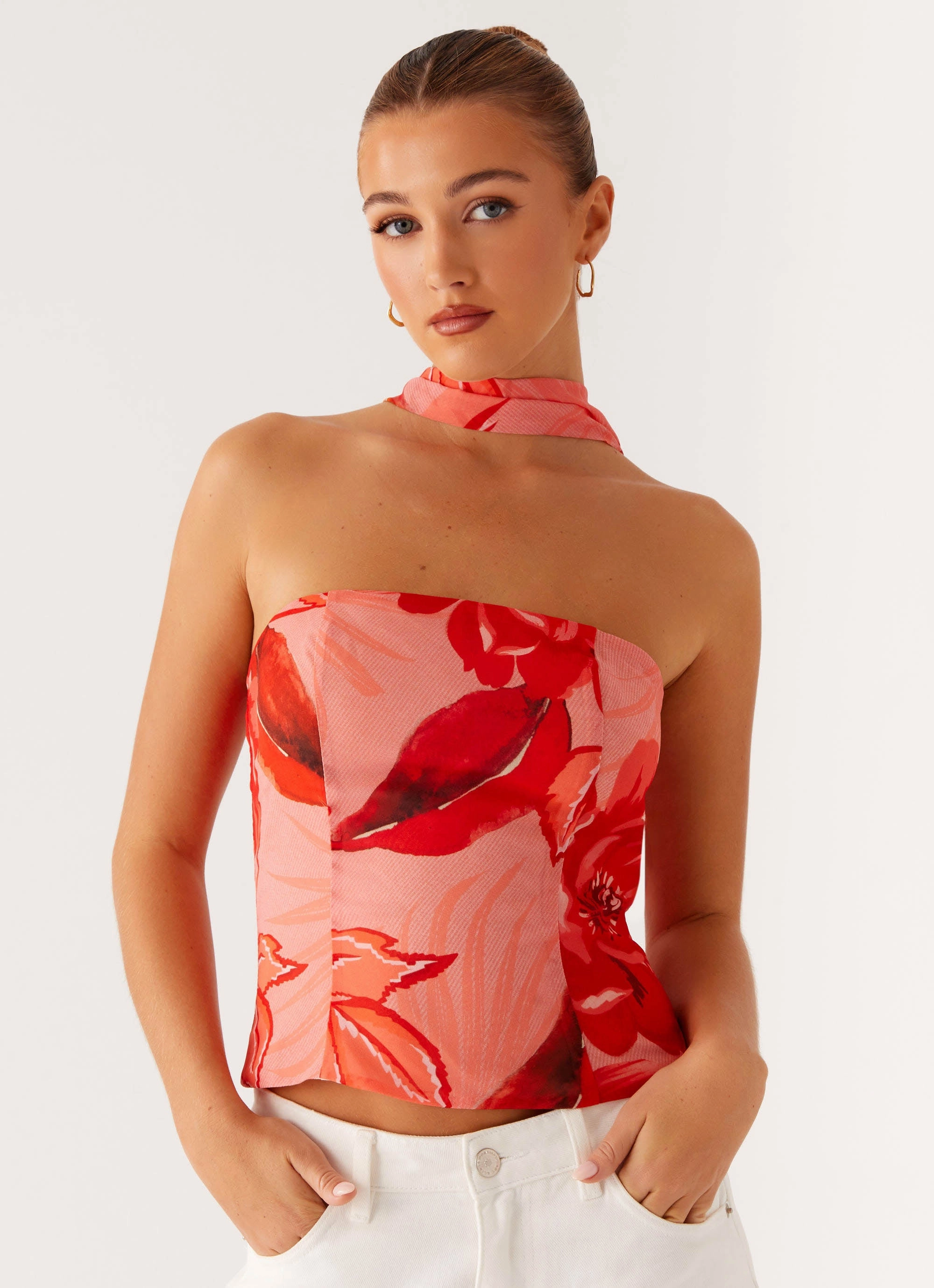 Moisture Control Lining Anais Scarf Top - Sicily Sunset Print