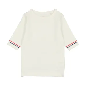 Analogie Sunshine Three Quarter Sleeve T-Shirt with Stripe - White