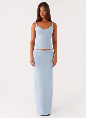 Light Touch Laidback Style Anastasia Knit Maxi Skirt - Blue