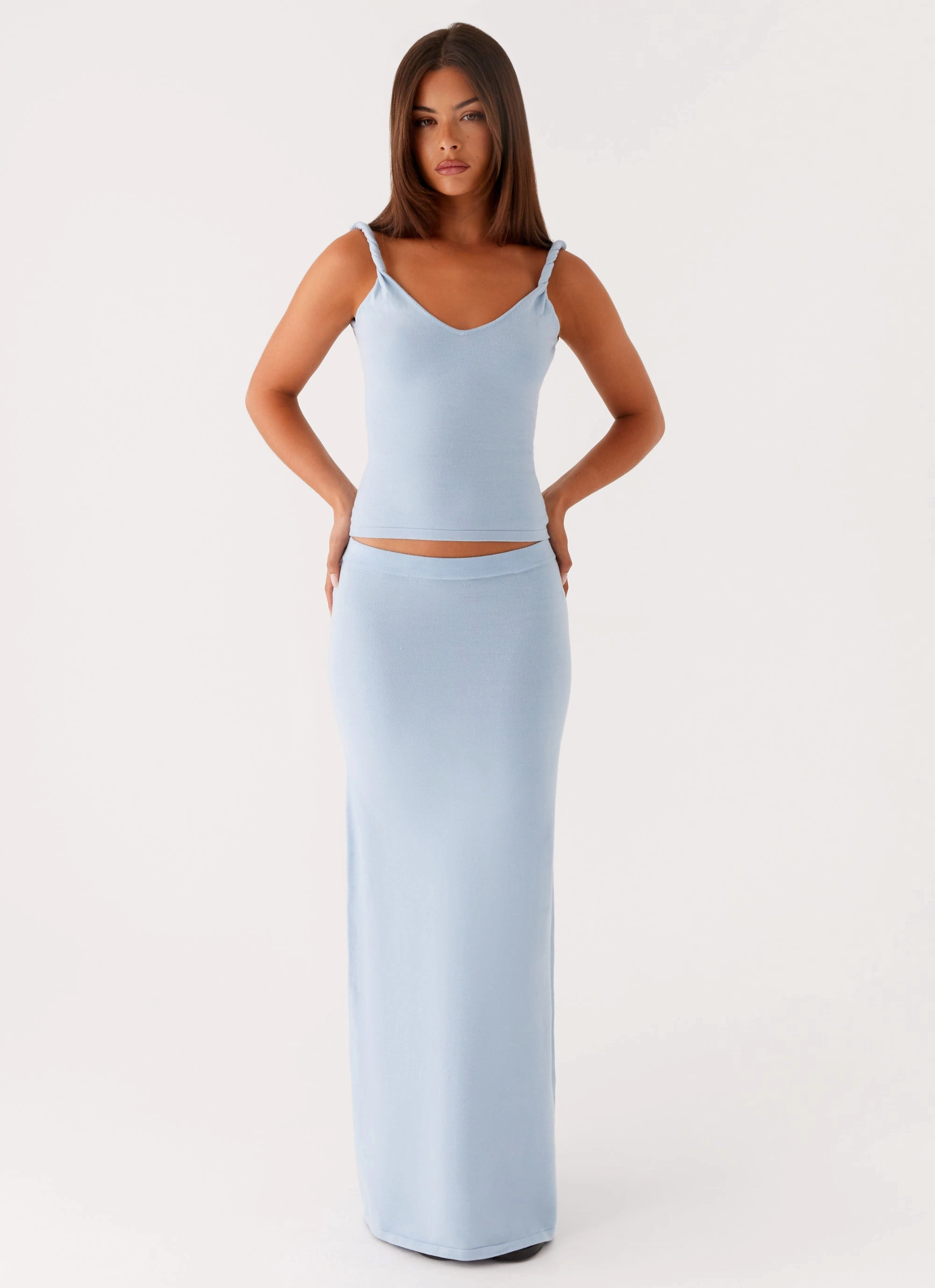 Anastasia Knit Maxi Skirt - Blue Anti Static Lining Light Edge