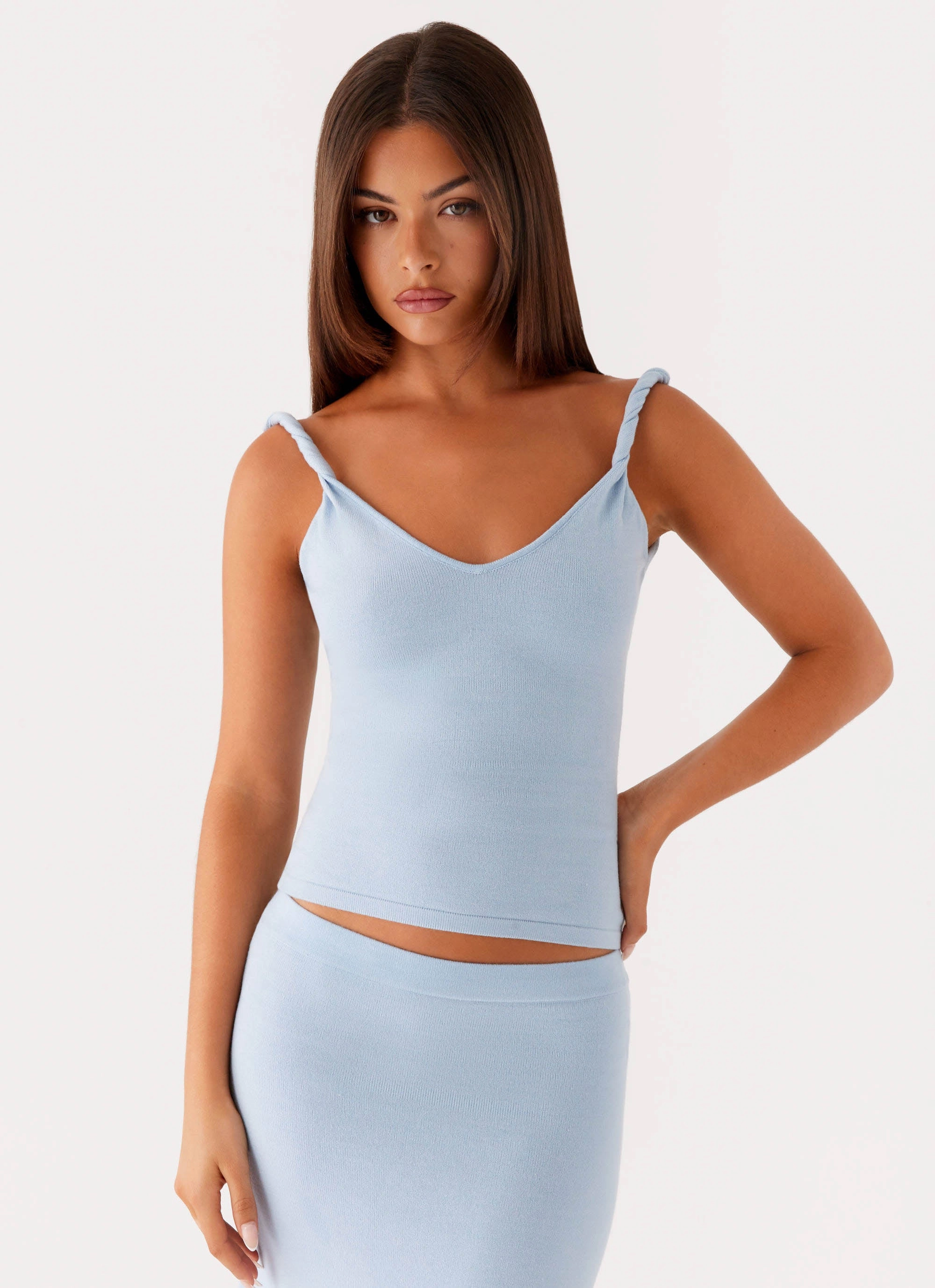Anastasia Knit Top - Blue Long Length HeatRetentionTechnology