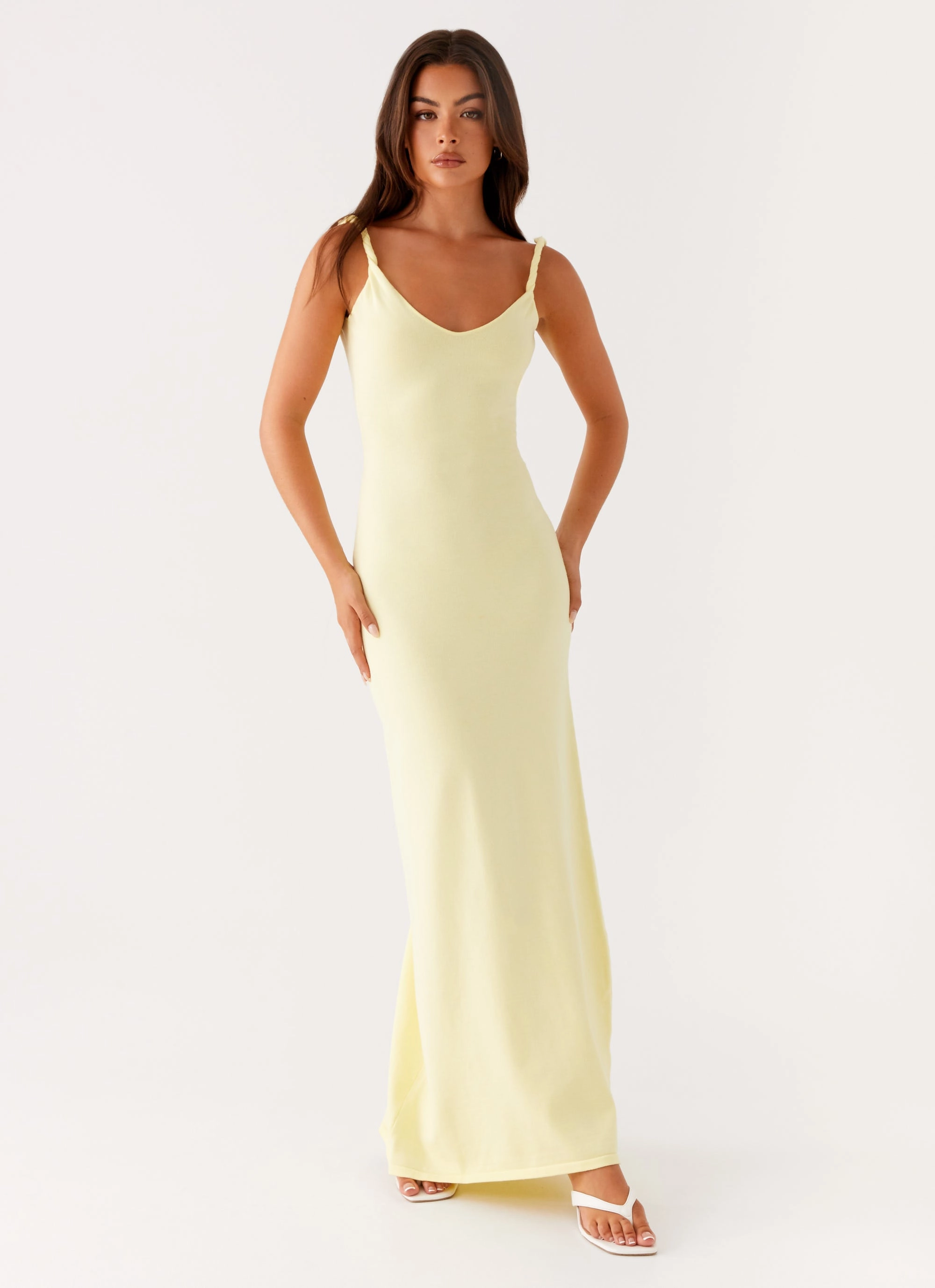 Lace-Edge Romantic dinner wear Anastasia Maxi Dress - Yellow