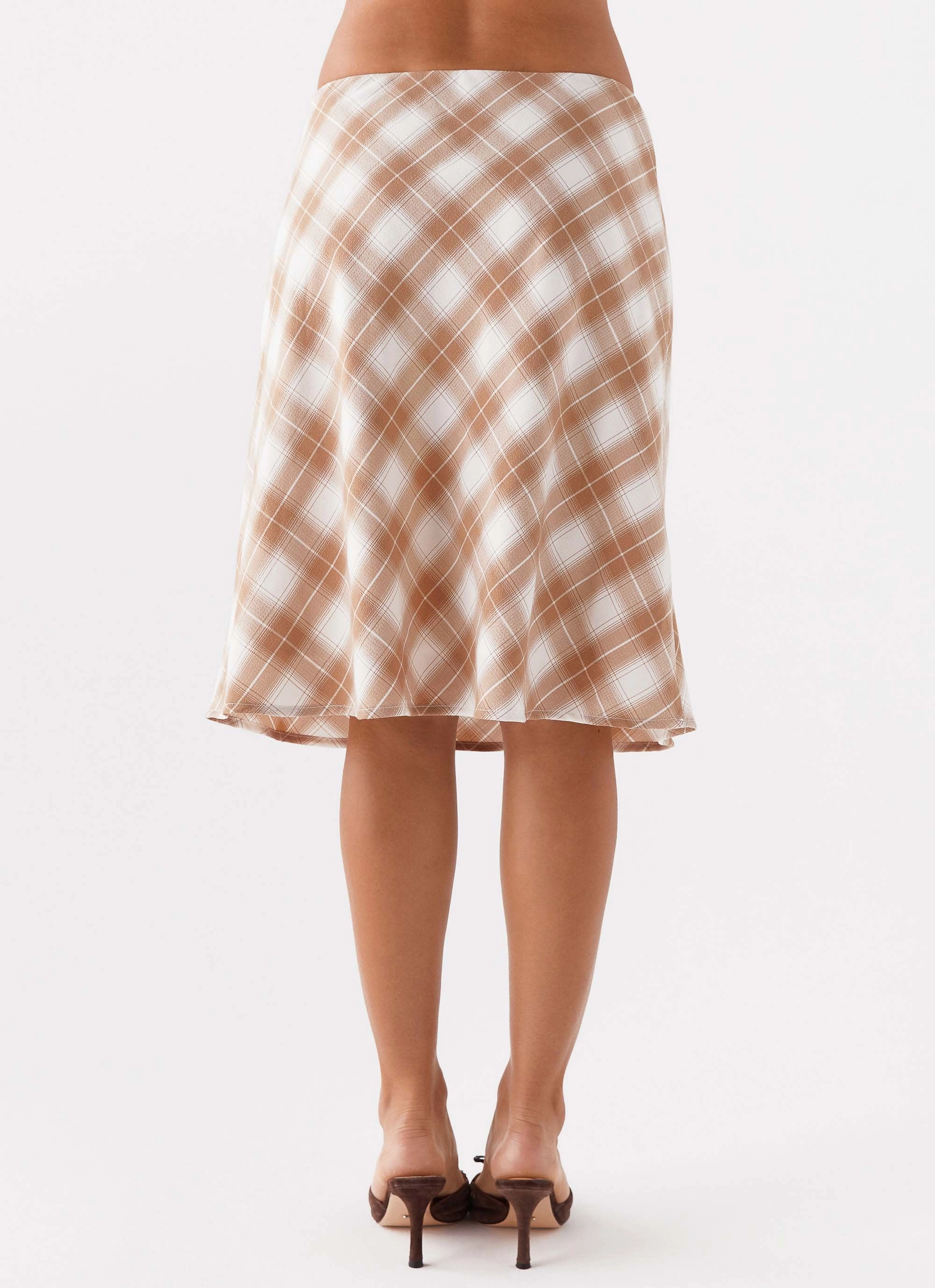 Fringe Detail All Day Fit Andie Midi Skirt - Brown/White Plaid