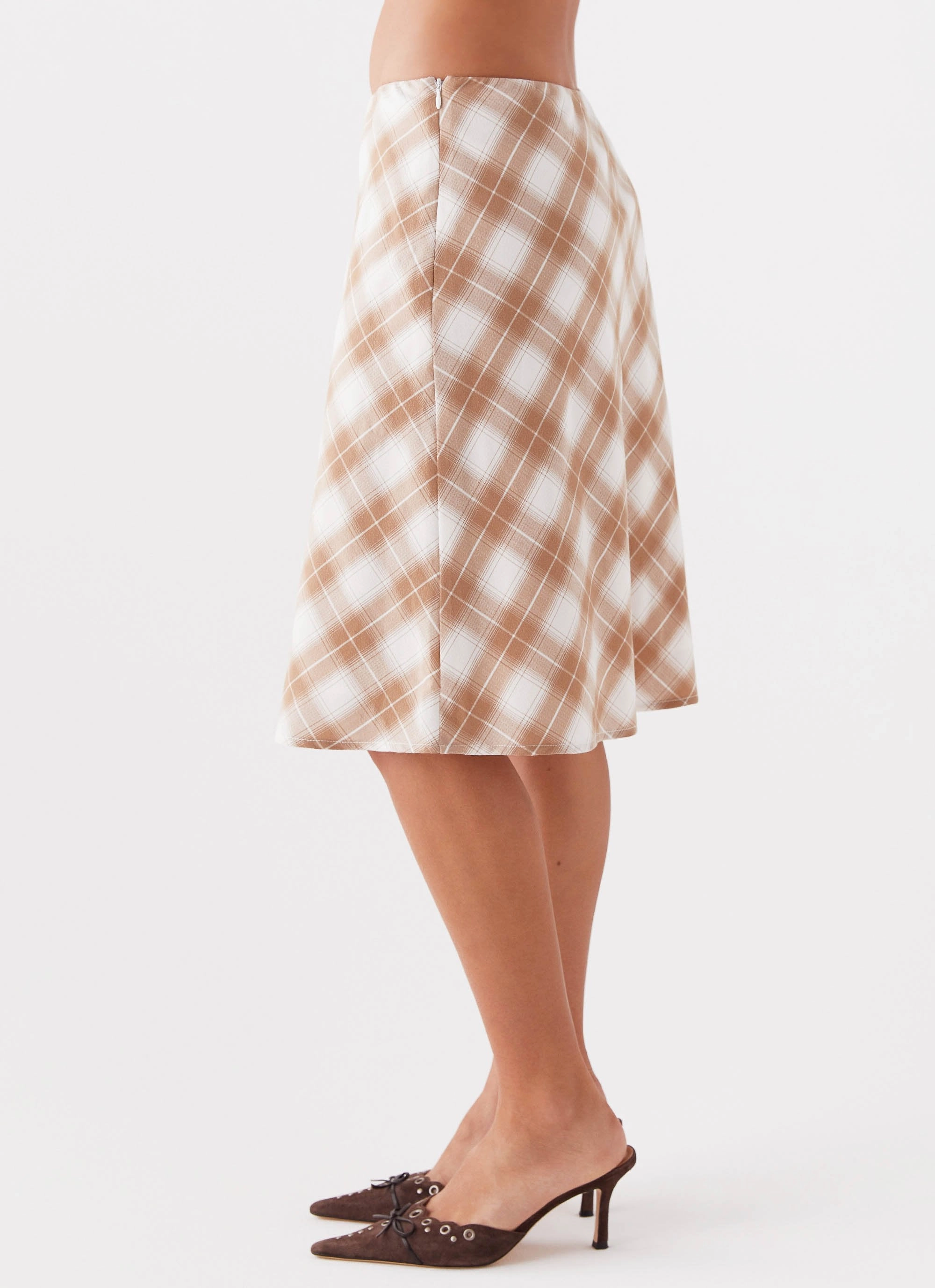 Smooth Edging Andie Midi Skirt - Brown/White Plaid