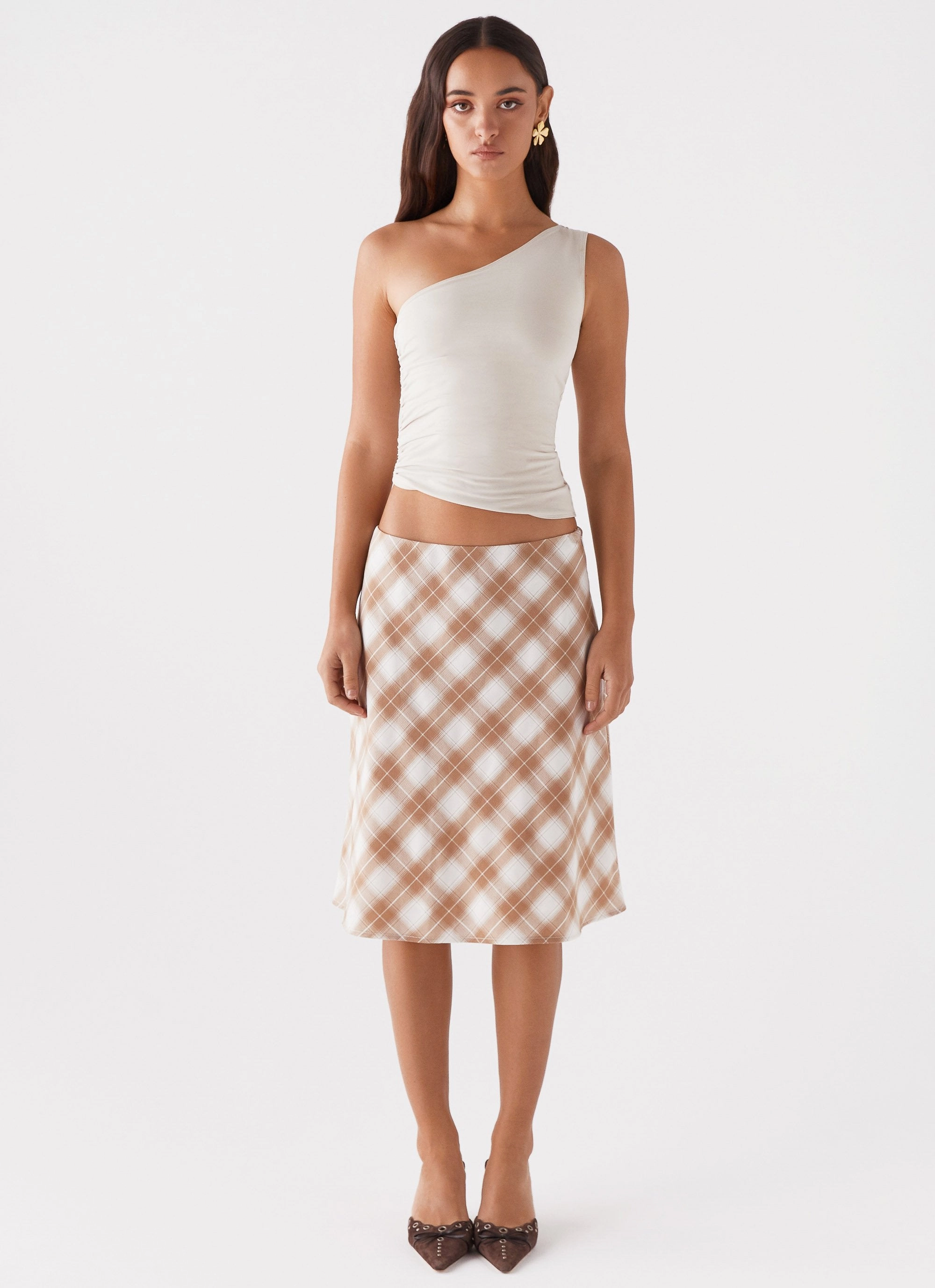 Clean Outfit Andie Midi Skirt - Brown/White Plaid