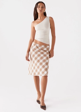 Easy Outfit Cultural Event Andie Midi Skirt - Brown/White Plaid
