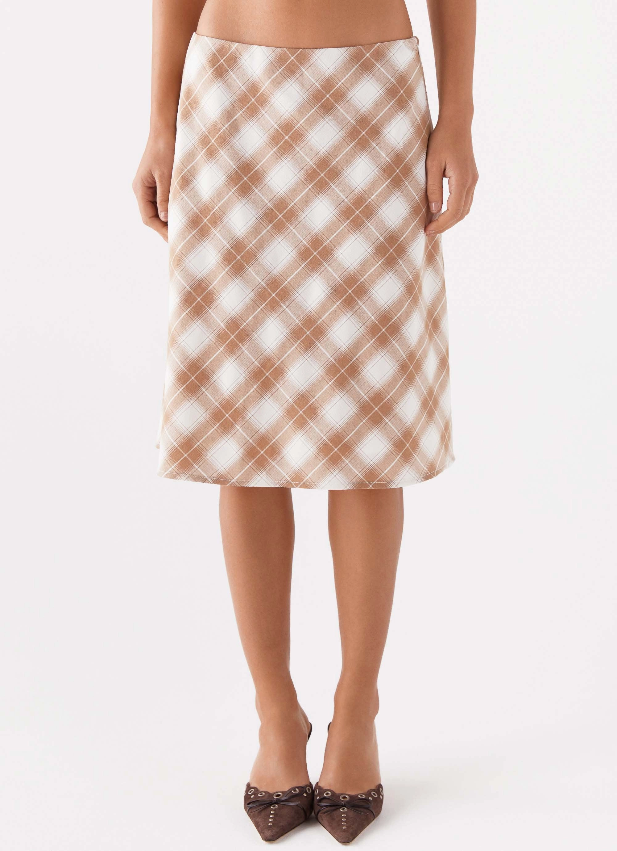 Andie Midi Skirt - Brown/White Plaid Chill Mood