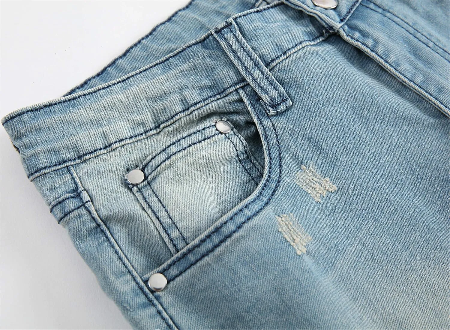 Andongnywell Men's Slim Fit Stretch Destroyed Skinny Zipper Denim Pencil Pants Causal Slim Fit Stretch Ripped Jeans