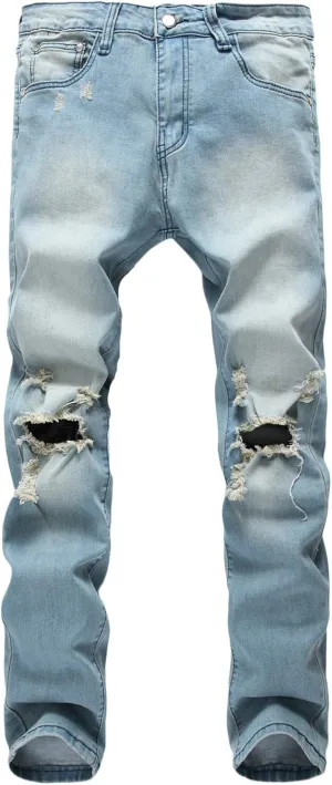 Andongnywell Men's Slim Fit Stretch Destroyed Skinny Zipper Denim Pencil Pants Causal Slim Fit Stretch Ripped Jeans