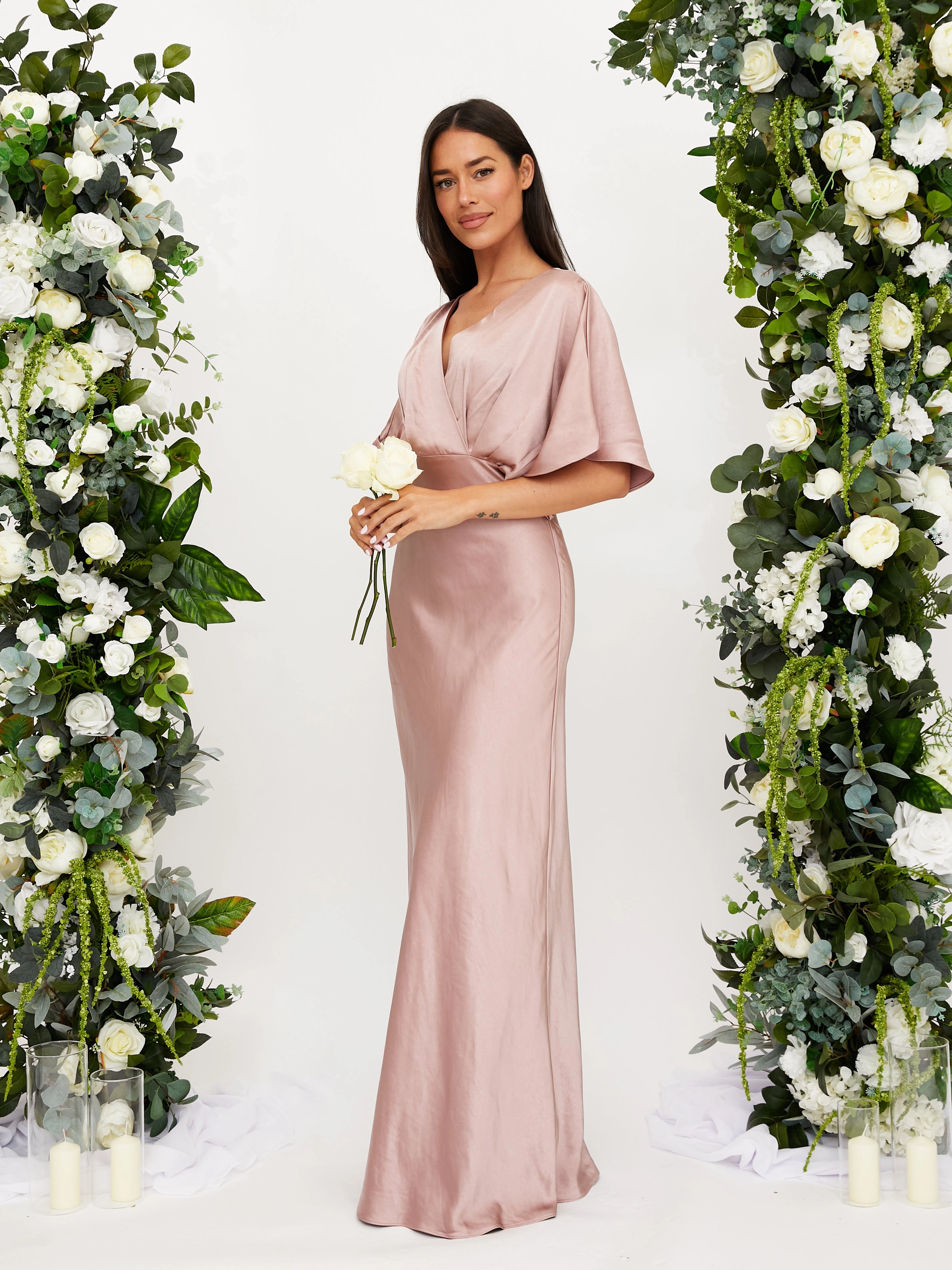 Angel Sleeve Maxi Satin Dress / Blush Daily Style