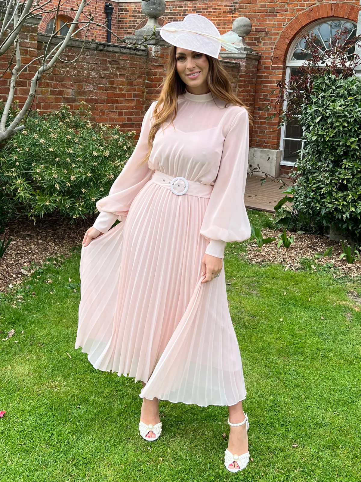 Angelina High Neck Pleated Dress / Blush Classic Grace