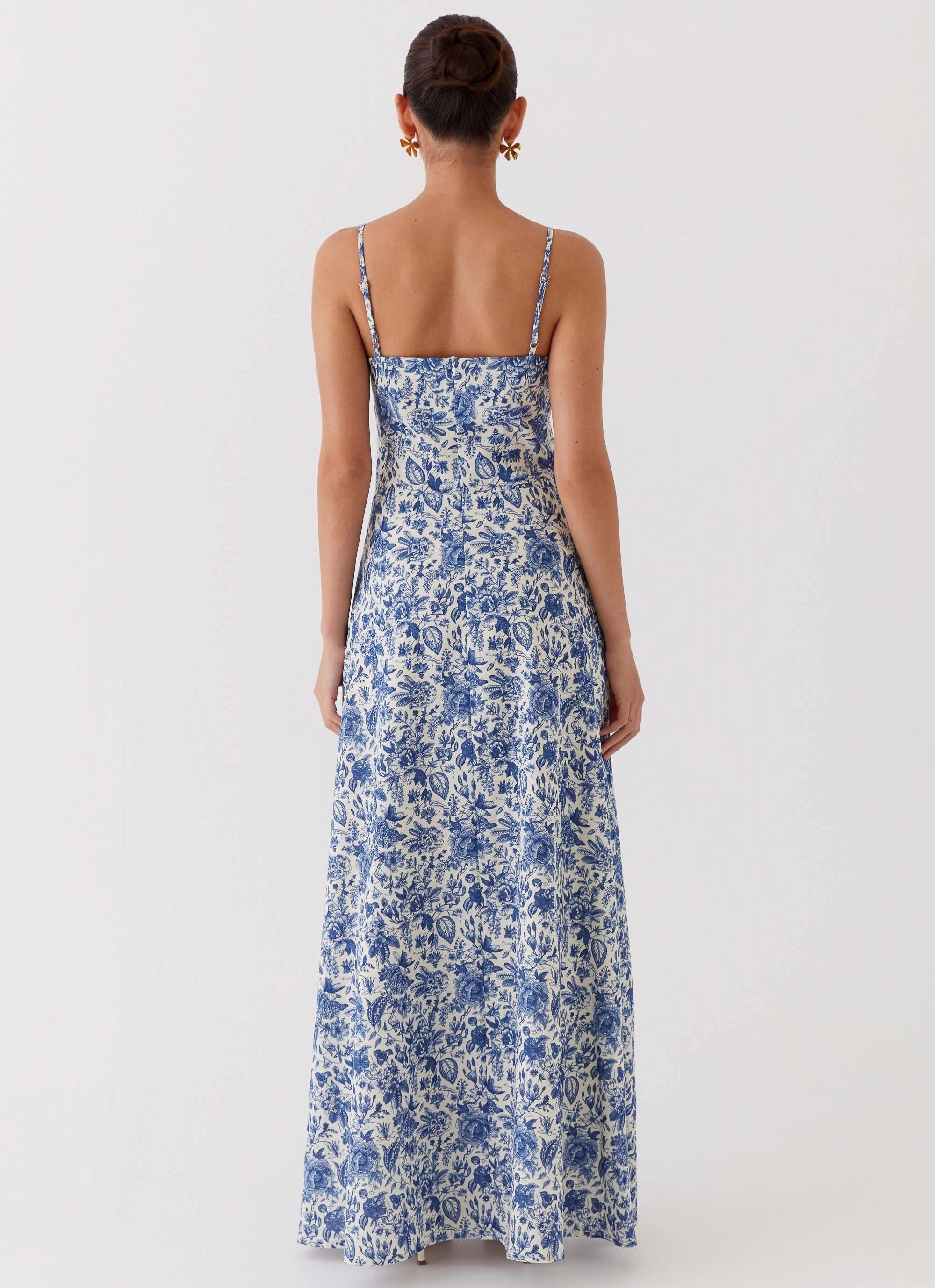 Lightweight Fit Angelina Linen Maxi Dress - Blue Paisley