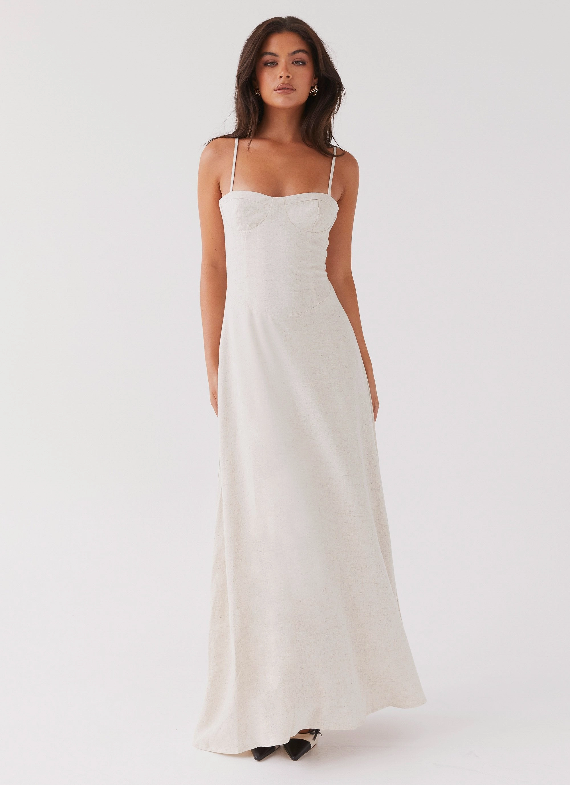 Angelina Linen Maxi Dress - Oatmeal Wave Soft