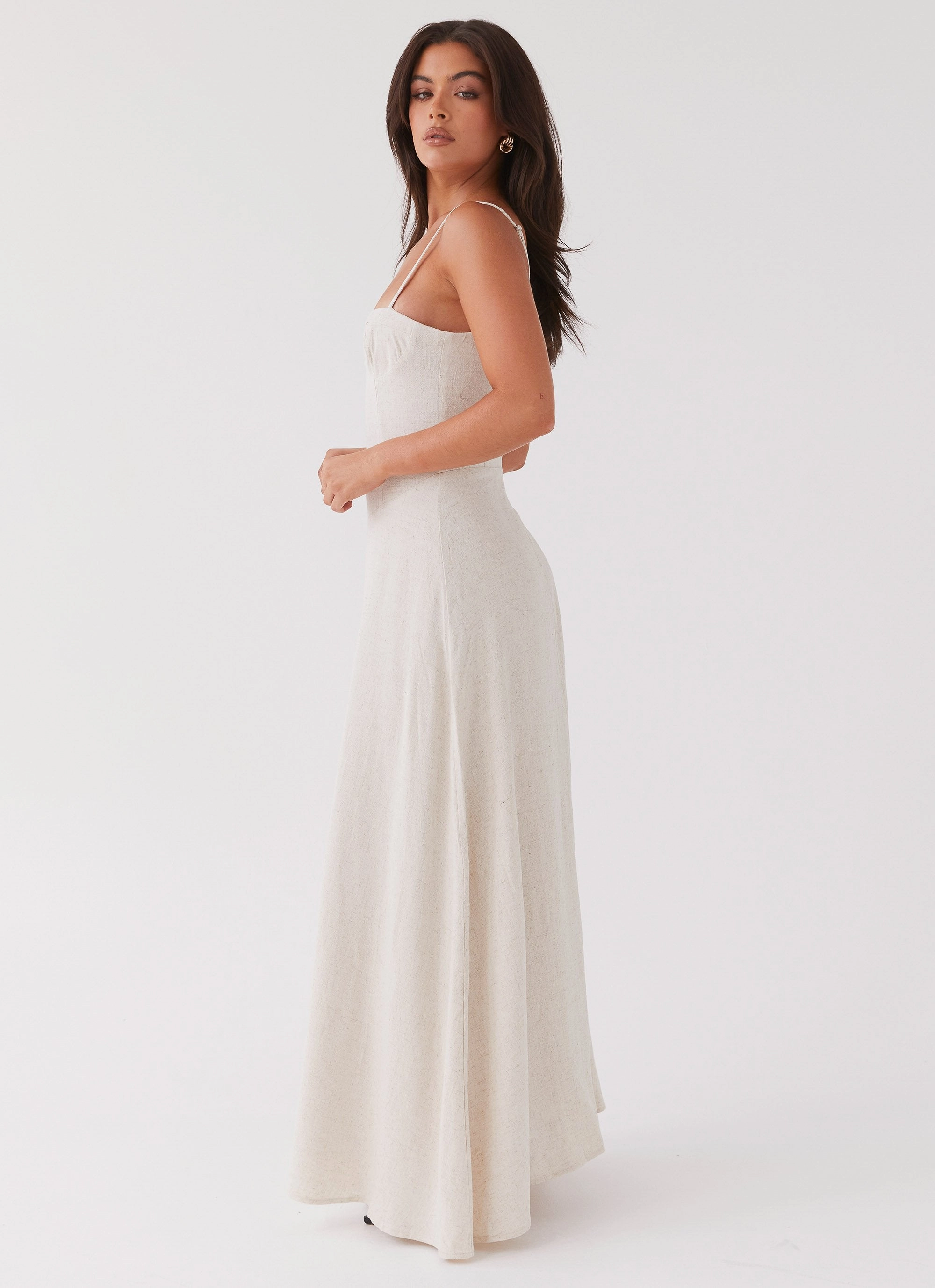 Minimalist Style Effortless Fit Design Angelina Linen Maxi Dress - Oatmeal