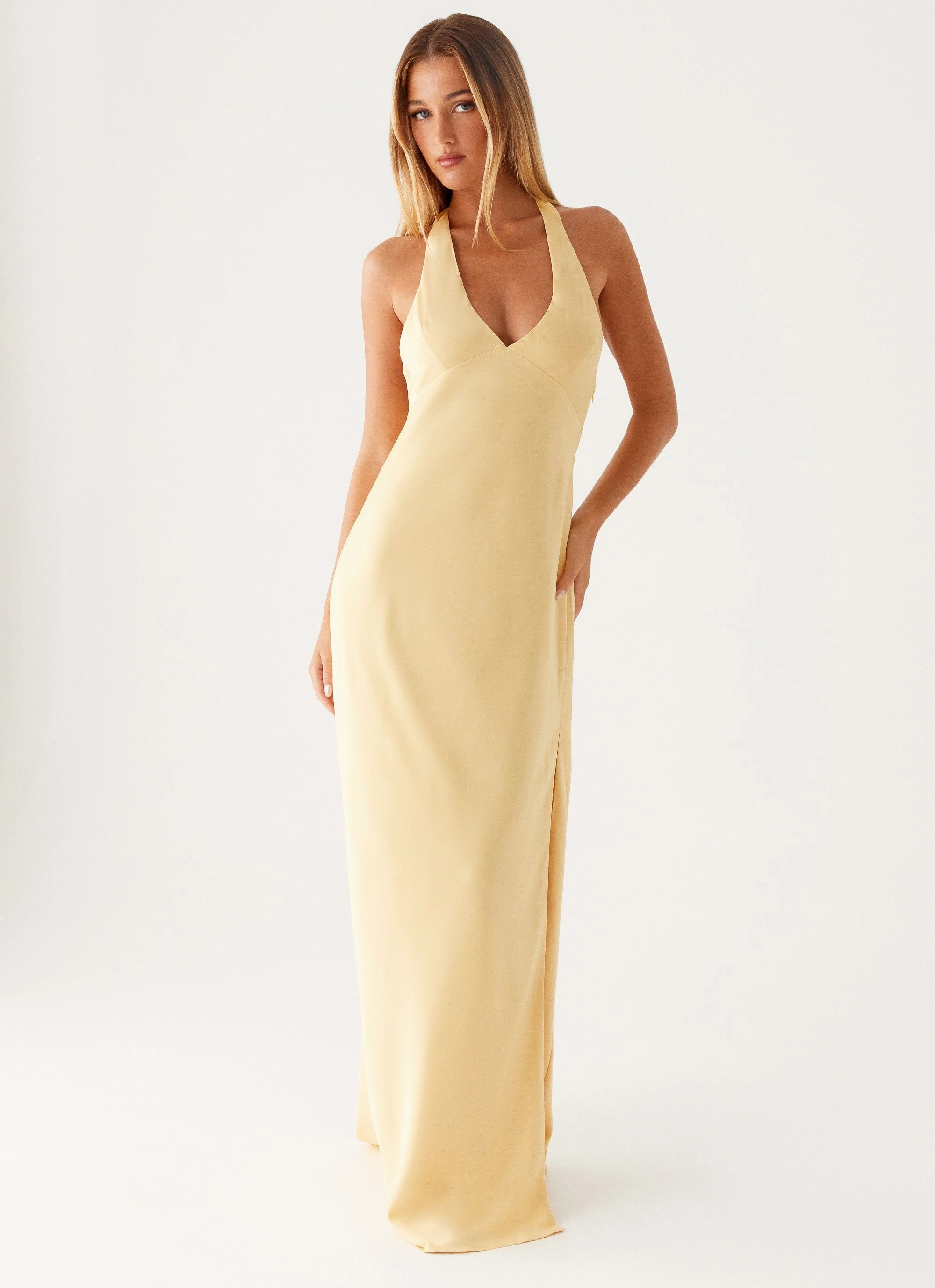 Angie Maxi Dress - Yellow Empire-Waist Happy Fit