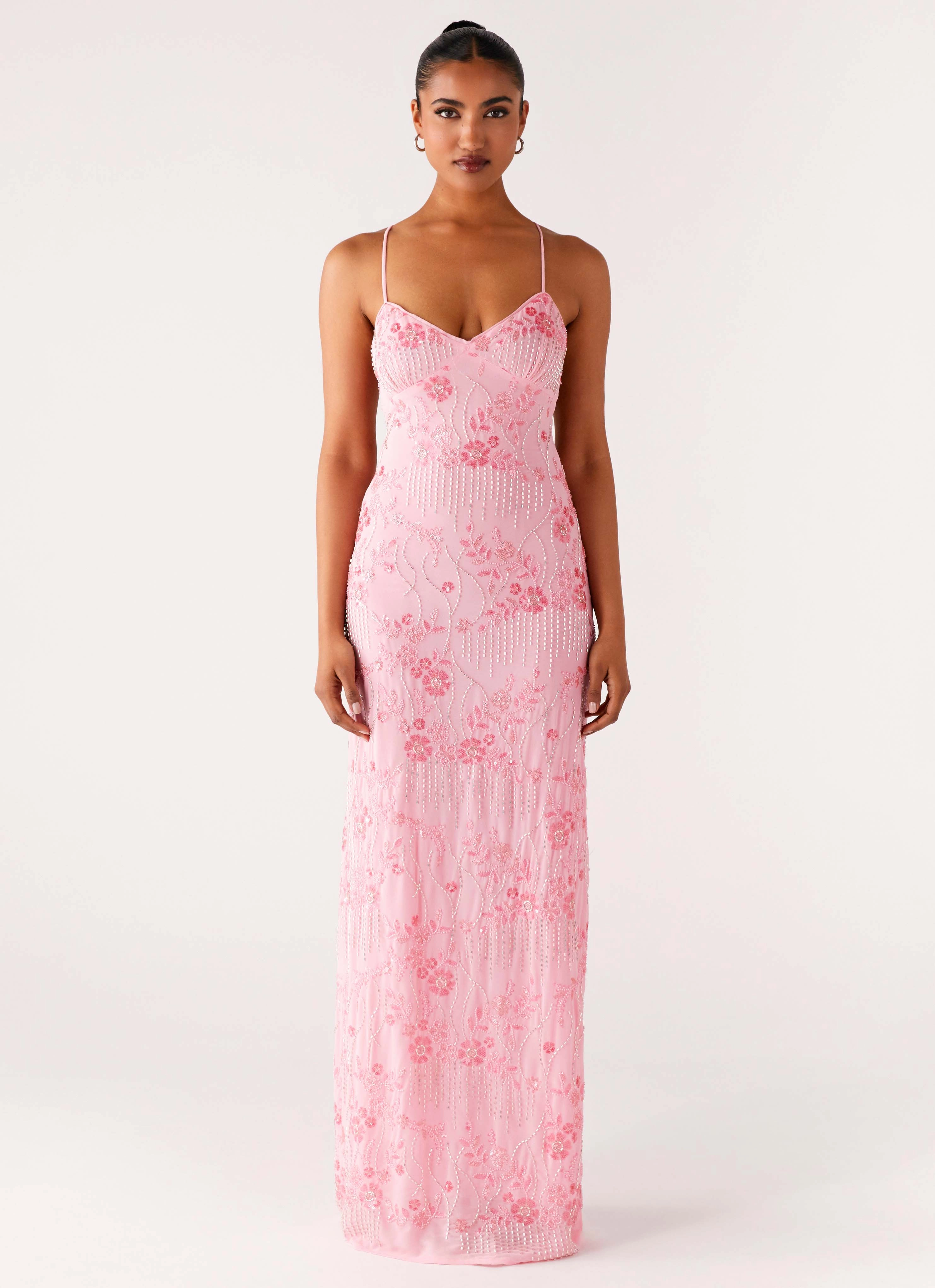 Vietta Sequin Cami Maxi Dress - Pink Chic Rhythm High Waist