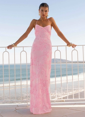 Vietta Sequin Cami Maxi Dress - Pink Flattering Waistband Fit