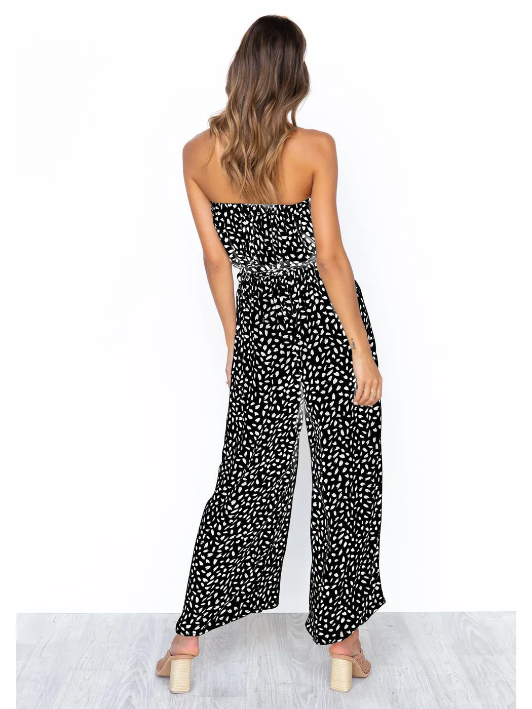 Anna-Kaci Women's Off Shoulder Jumpsuit Printed Belted Elastic Waist Wide Leg Romper with Pockets